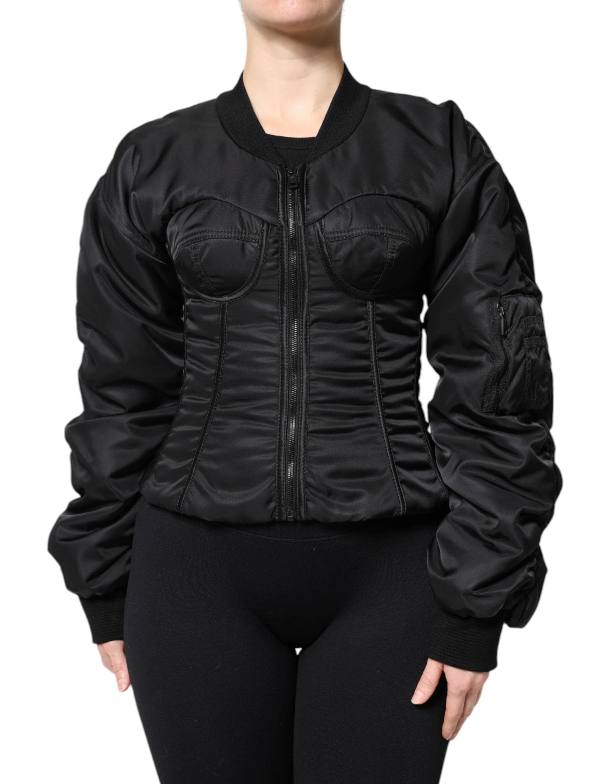 Dolce & Gabbana Black Nylon Full Zip Bustier Corset Jacket by Dolce & Gabbana