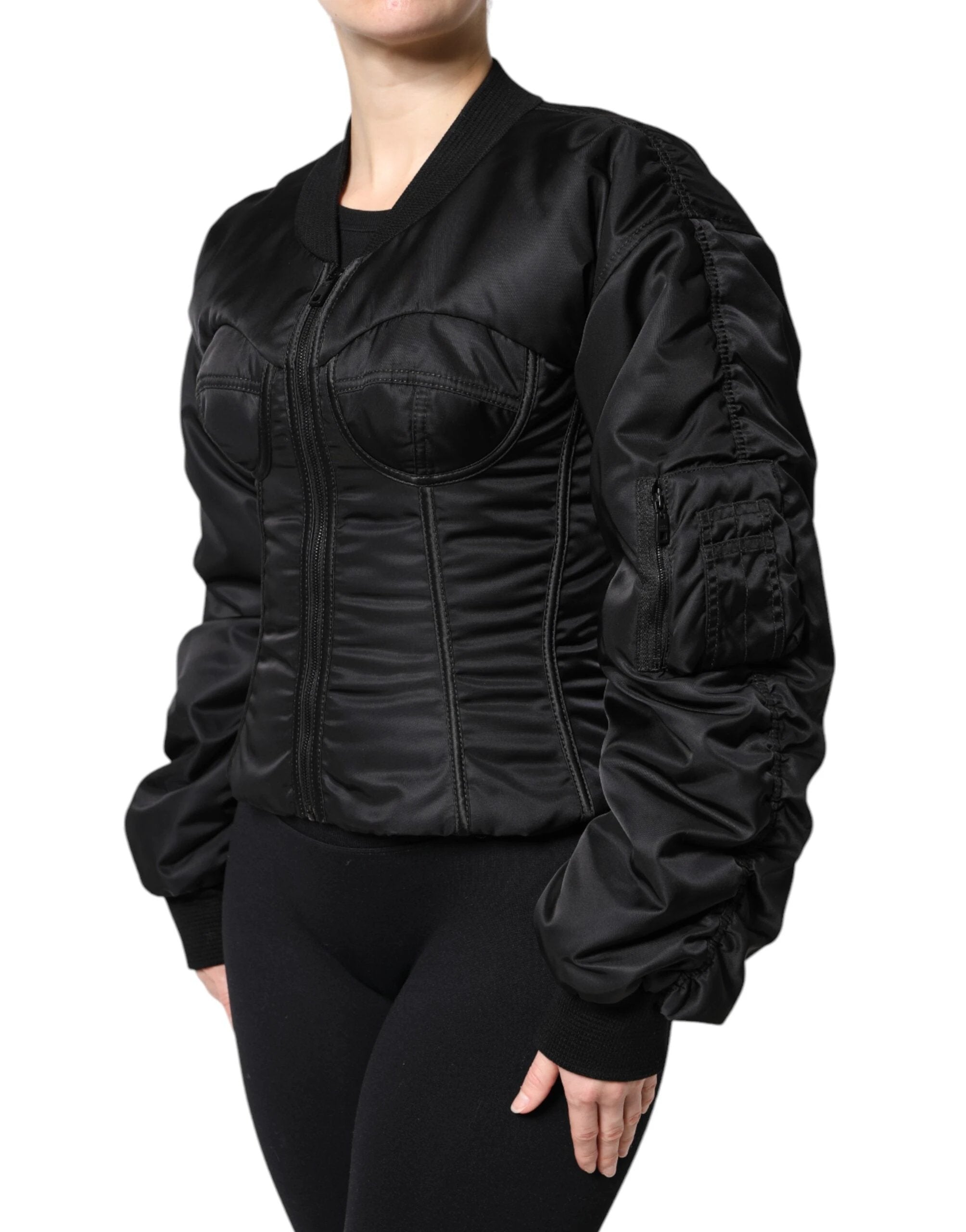 Dolce & Gabbana Black Nylon Full Zip Bustier Corset Jacket by Dolce & Gabbana