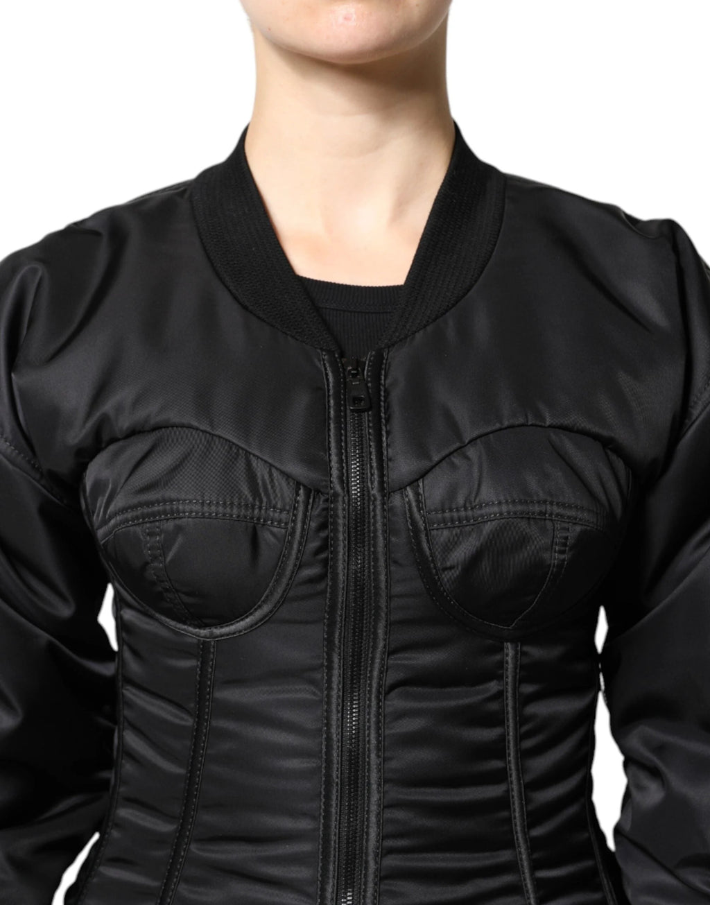 Dolce & Gabbana Black Nylon Full Zip Bustier Corset Jacket by Dolce & Gabbana