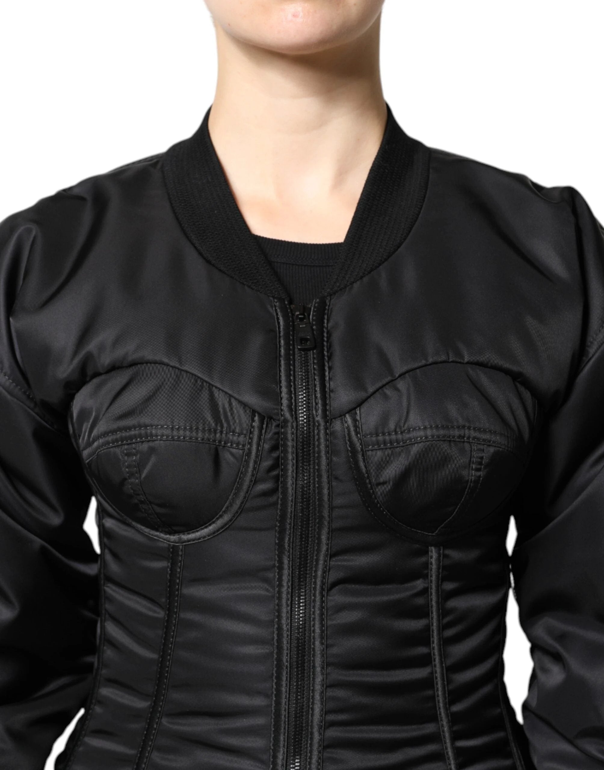 Dolce & Gabbana Black Nylon Full Zip Bustier Corset Jacket by Dolce & Gabbana