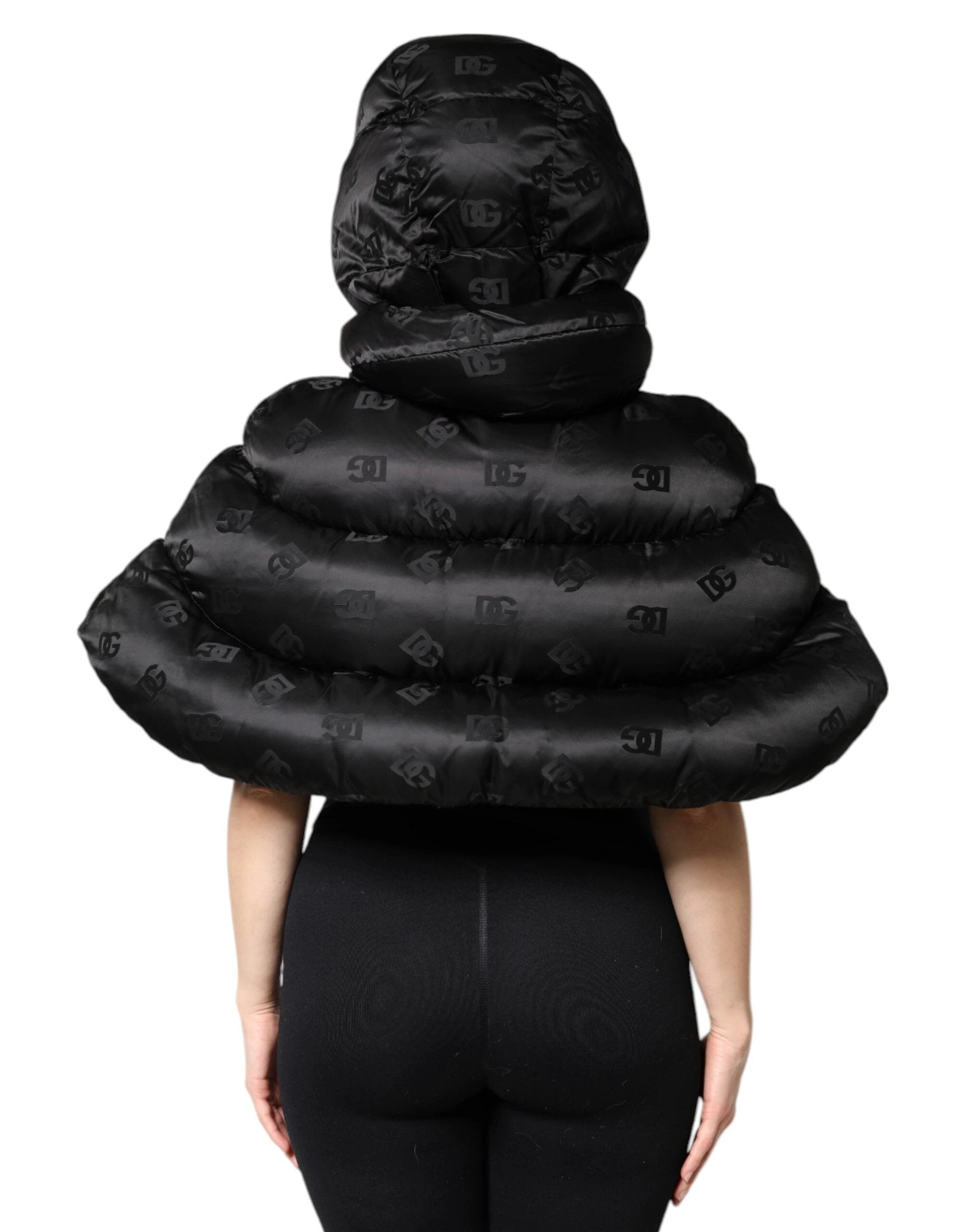 Dolce &amp; Gabbana Doudoune noire à capuche et fermeture éclair intégrale courte