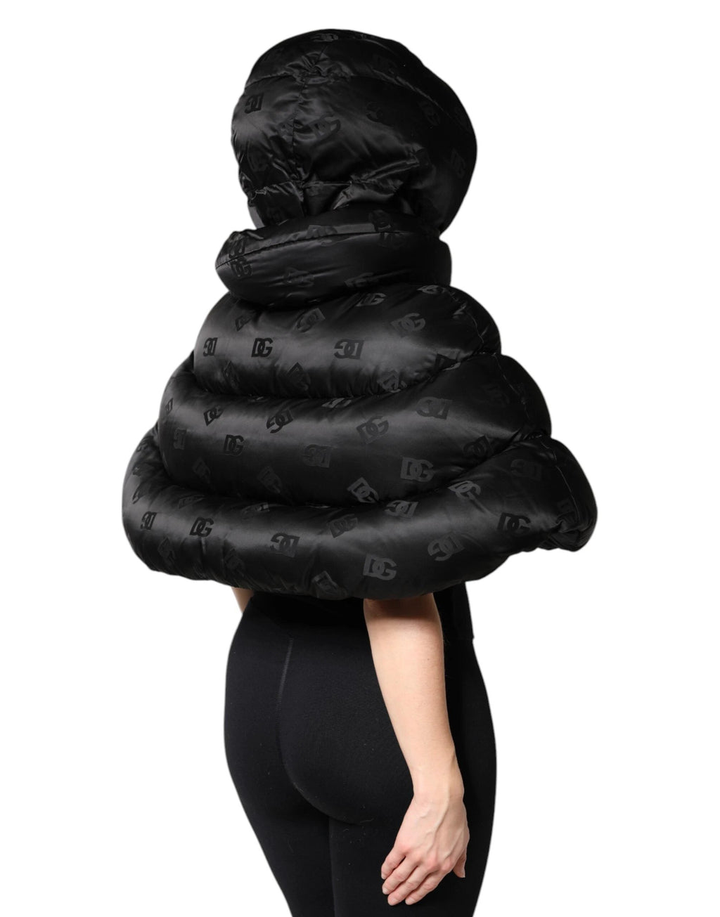 Dolce & Gabbana Black Padded Puffer Hooded Full Zip Cropped Jacket by Dolce & Gabbana