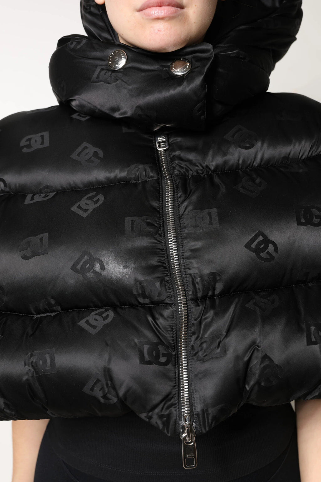 Dolce & Gabbana Black Padded Puffer Hooded Full Zip Cropped Jacket by Dolce & Gabbana
