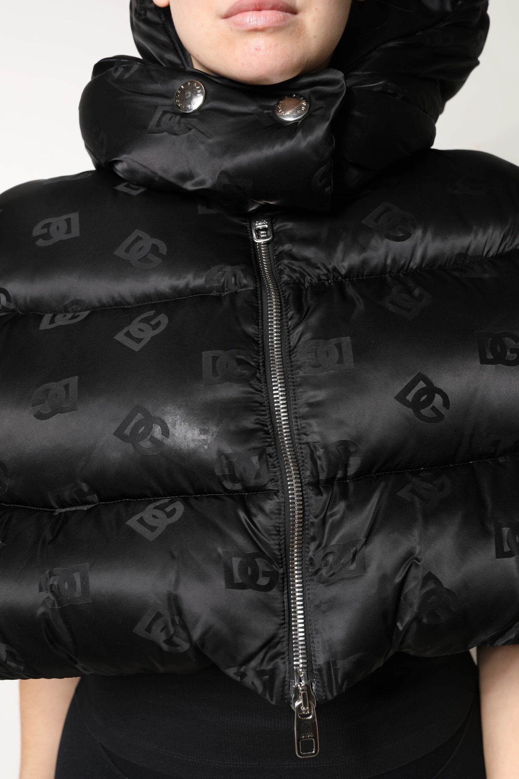 Dolce & Gabbana Black Padded Puffer Hooded Full Zip Cropped Jacket by Dolce & Gabbana