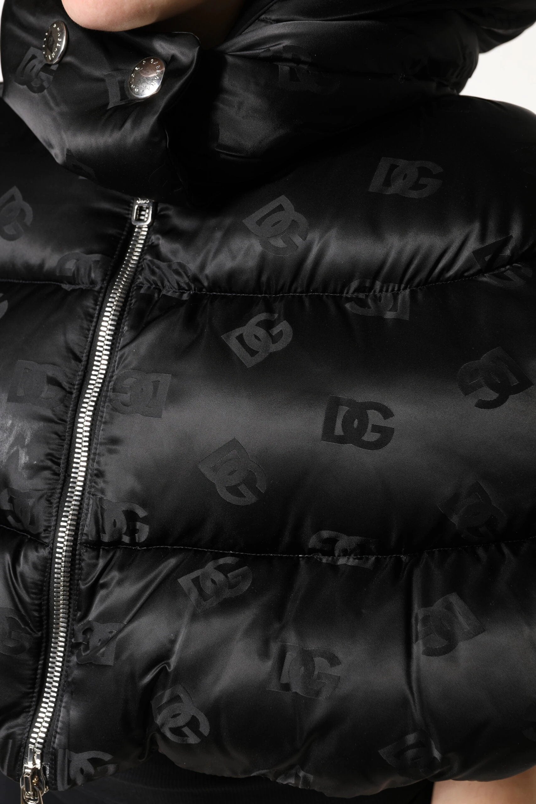 Dolce & Gabbana Black Padded Puffer Hooded Full Zip Cropped Jacket by Dolce & Gabbana