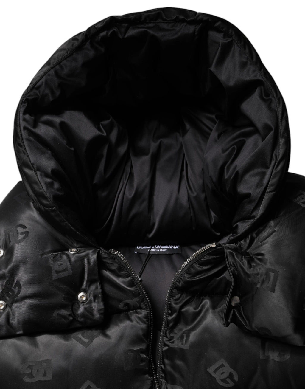 Dolce & Gabbana Black Padded Puffer Hooded Full Zip Cropped Jacket by Dolce & Gabbana