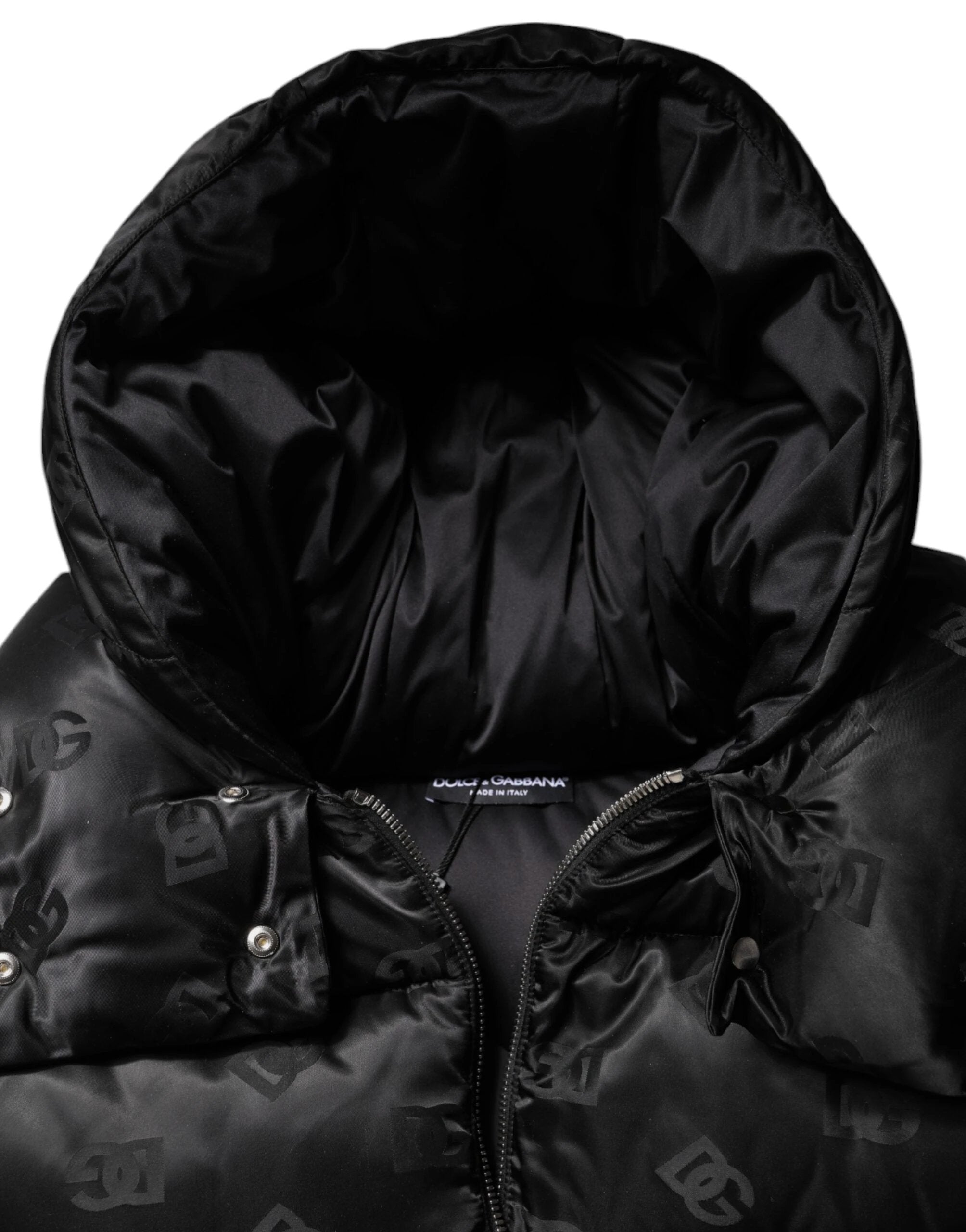 Dolce & Gabbana Black Padded Puffer Hooded Full Zip Cropped Jacket by Dolce & Gabbana