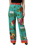 Dolce & Gabbana Green Silk Printed Straight Pants by Dolce & Gabbana