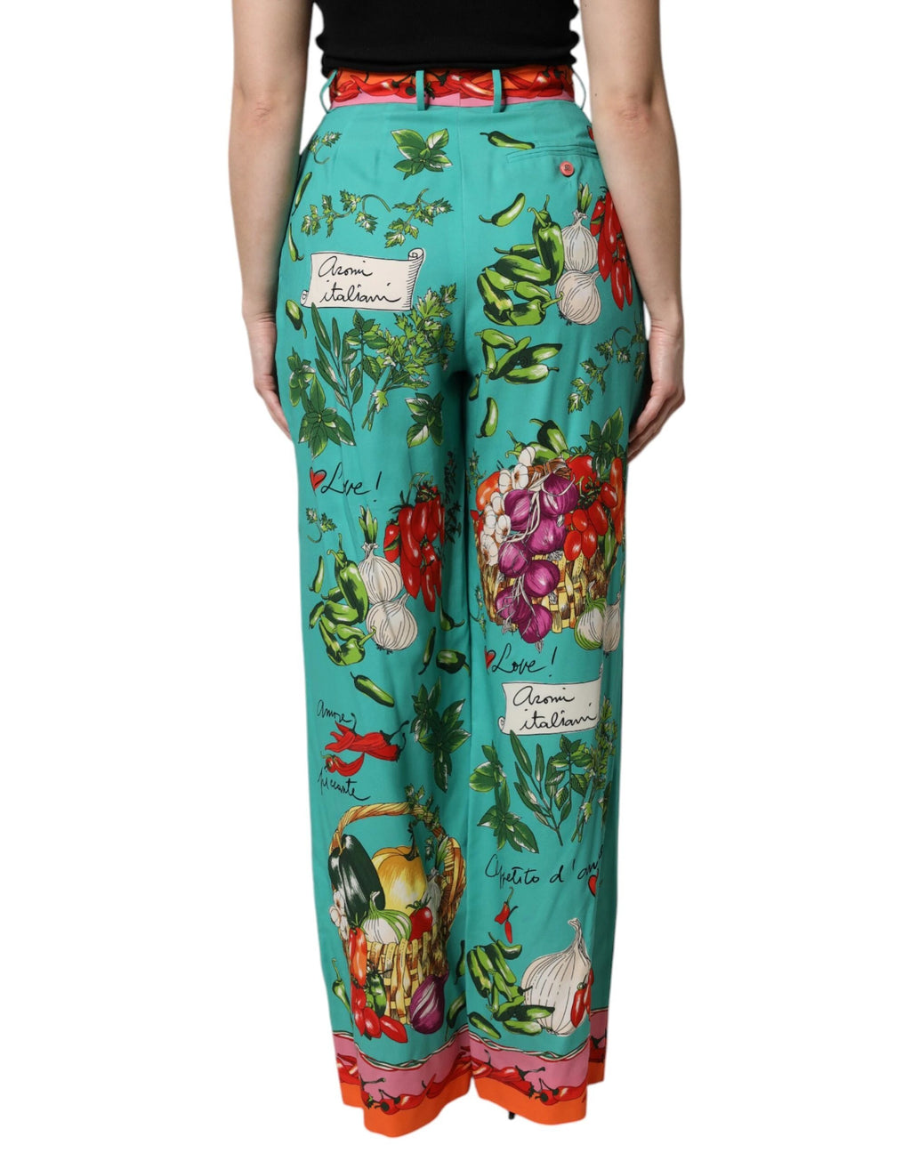 Dolce & Gabbana Green Silk Printed Straight Pants by Dolce & Gabbana