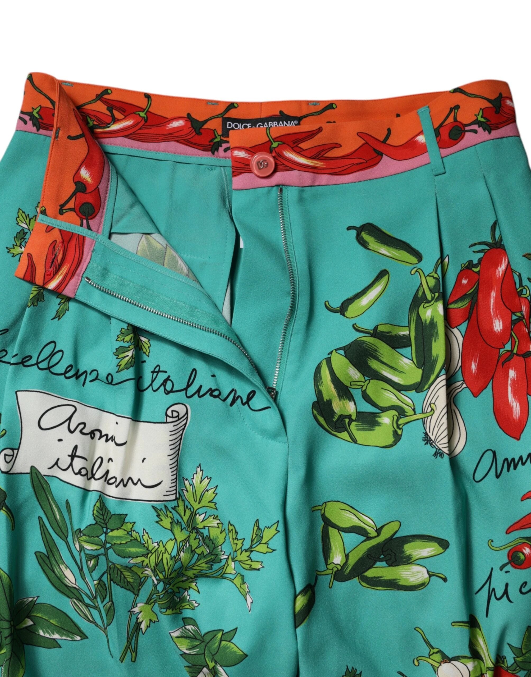 Dolce & Gabbana Green Silk Printed Straight Pants by Dolce & Gabbana