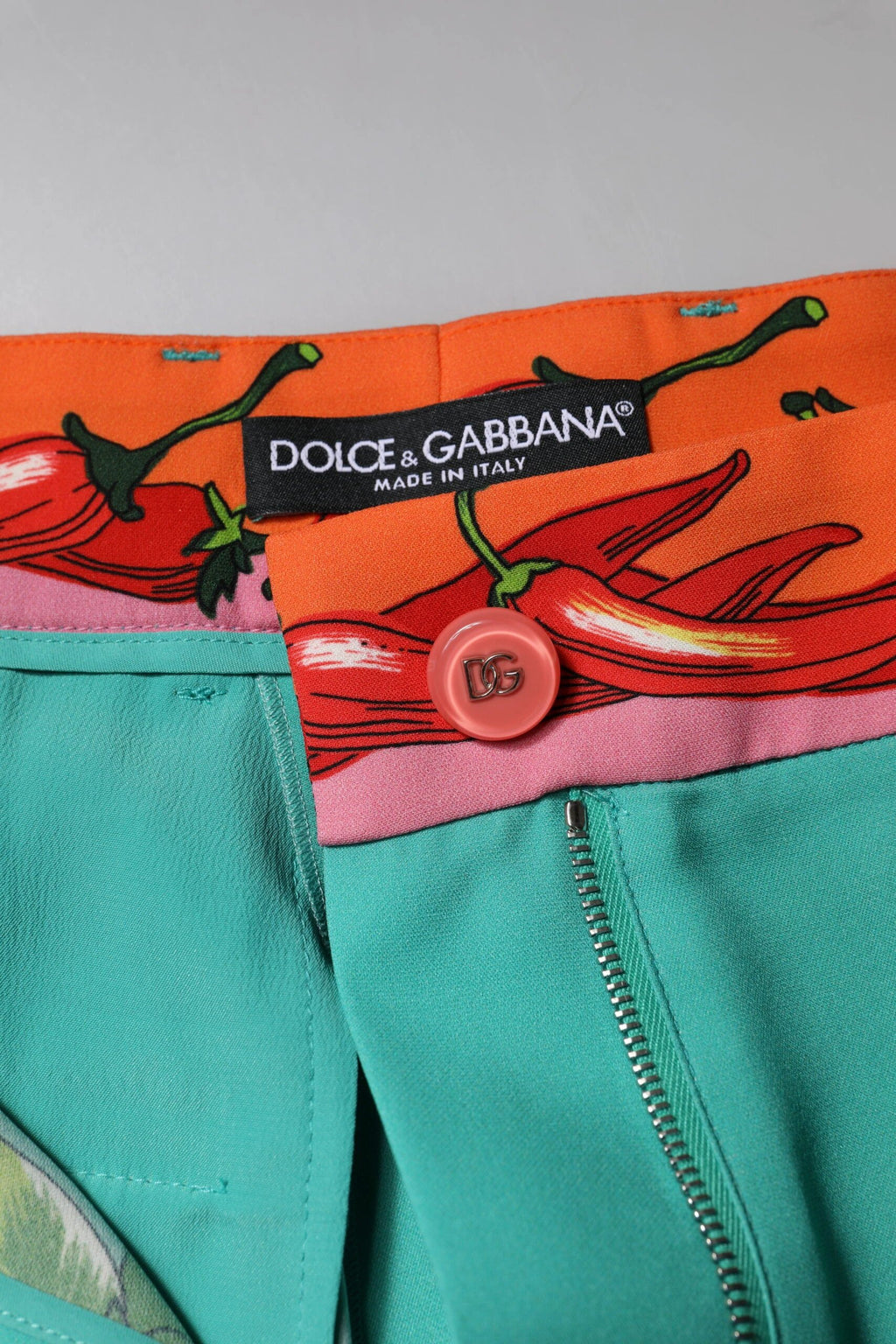Dolce & Gabbana Green Silk Printed Straight Pants by Dolce & Gabbana