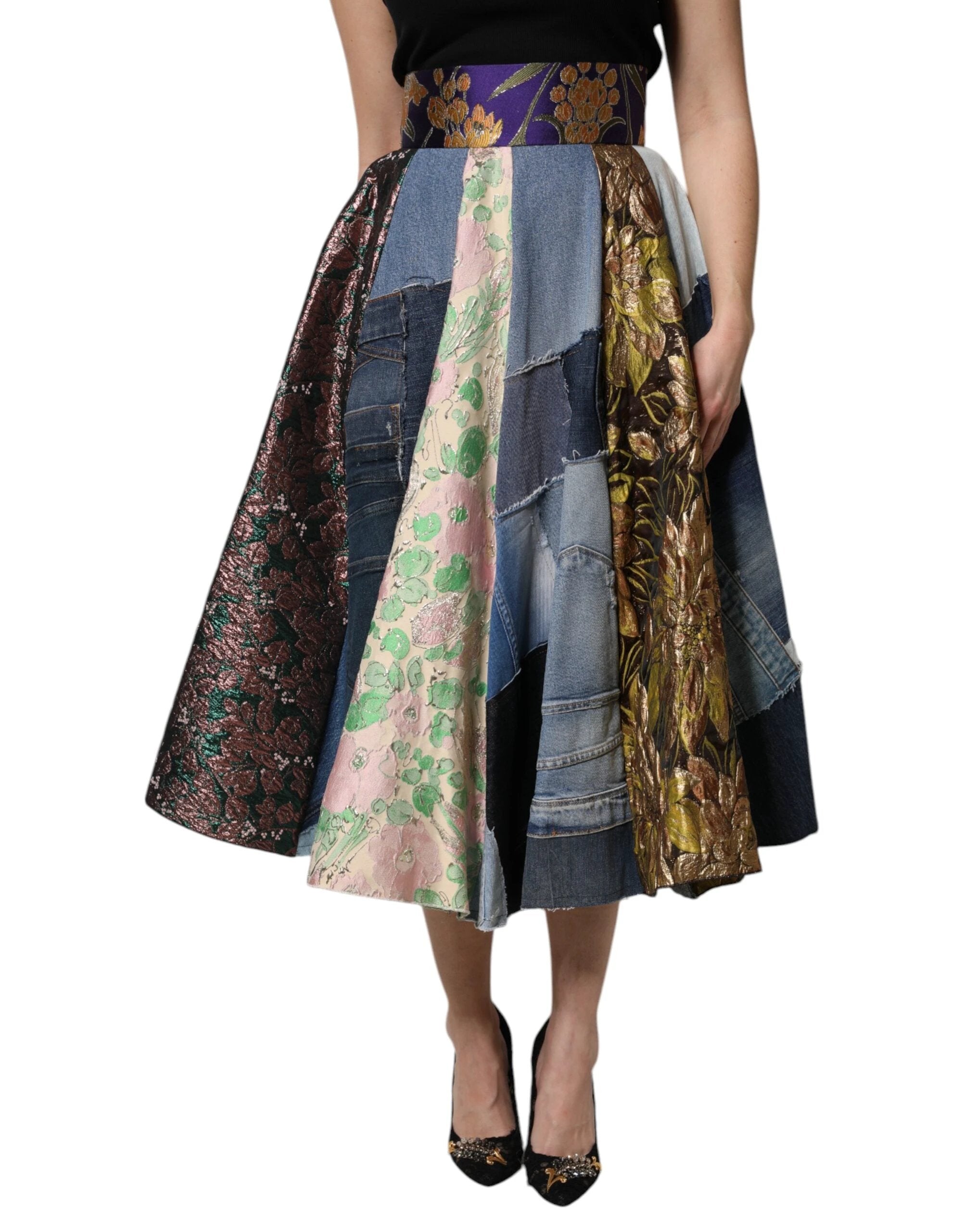 Dolce & Gabbana Multicolor Patchwork High Waisted Midi Skirt by Dolce & Gabbana