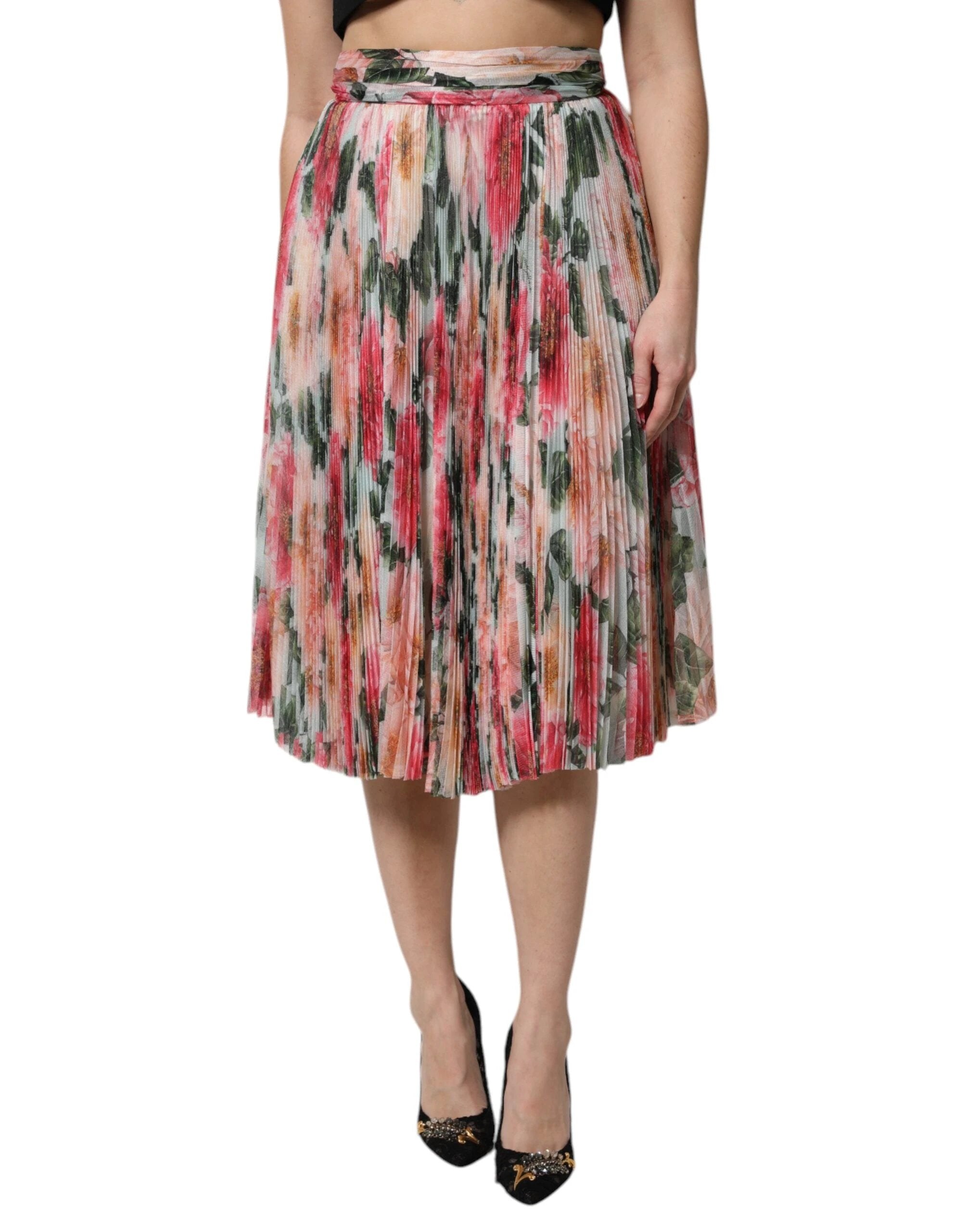 Dolce & Gabbana Multicolor Silk Floral High Waist Midi Skirt by Dolce & Gabbana