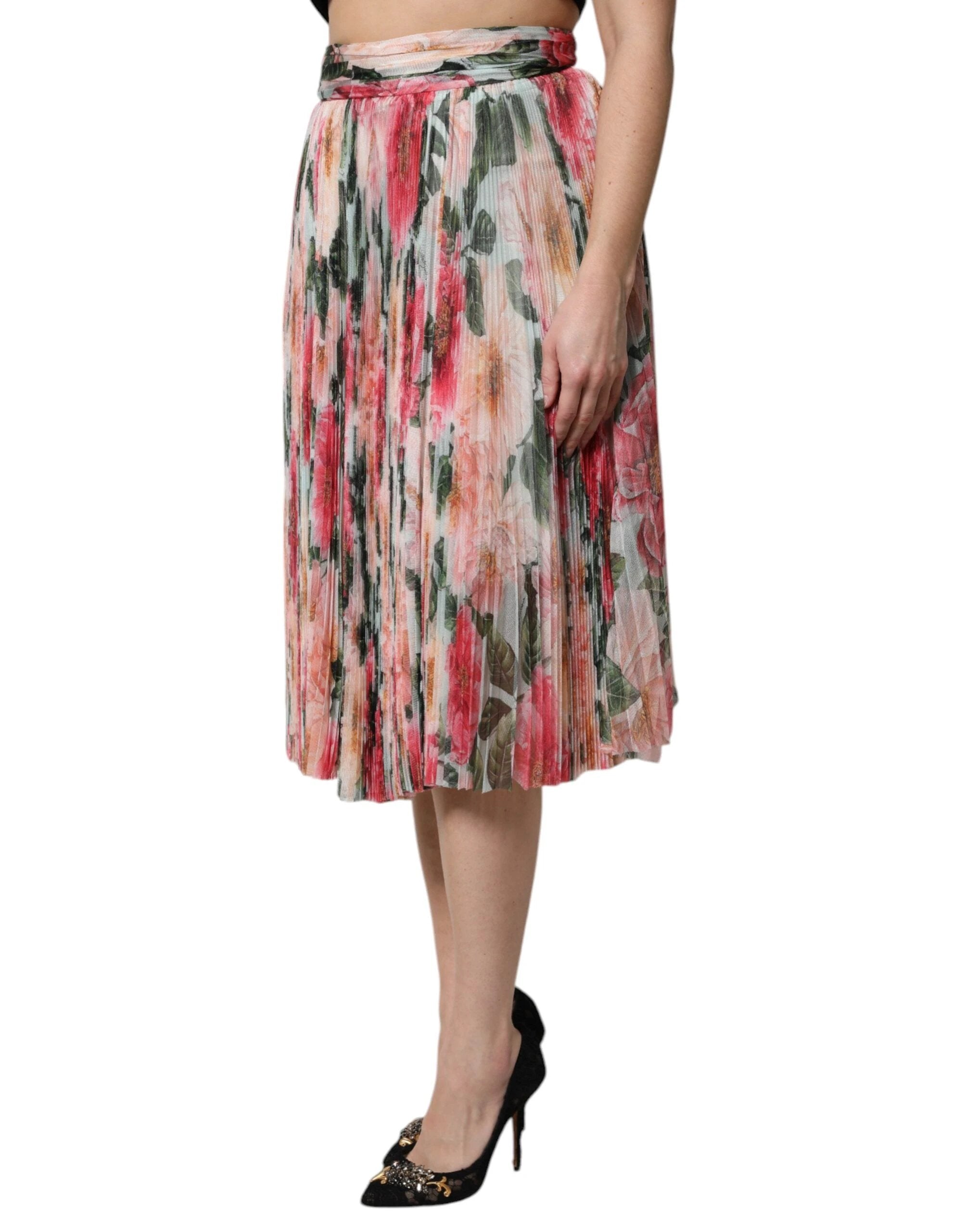 Dolce & Gabbana Multicolor Silk Floral High Waist Midi Skirt by Dolce & Gabbana
