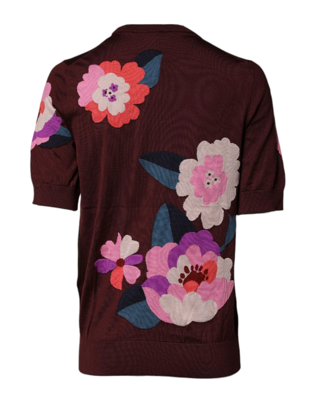 Dolce & Gabbana Maroon Floral Silk Crew Neck Blouse Top by Dolce & Gabbana