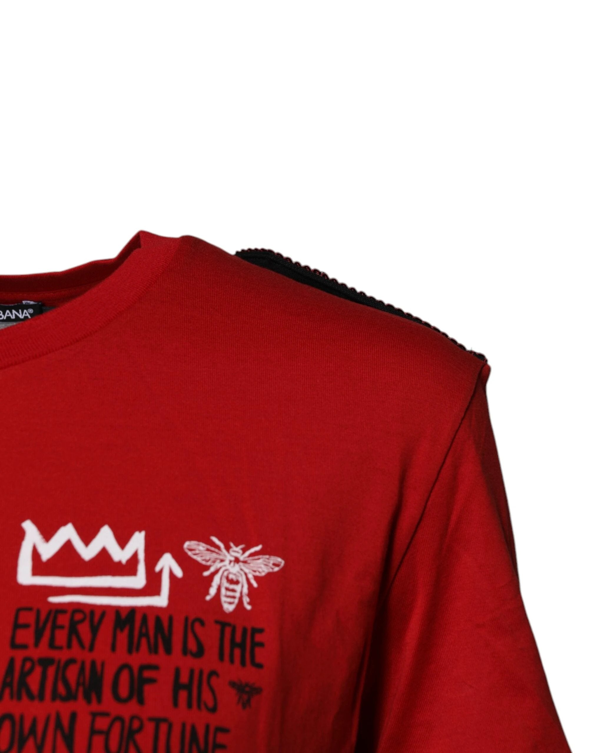 Dolce & Gabbana Red Cotton Graphic Print Crew Neck T-shirt by Dolce & Gabbana