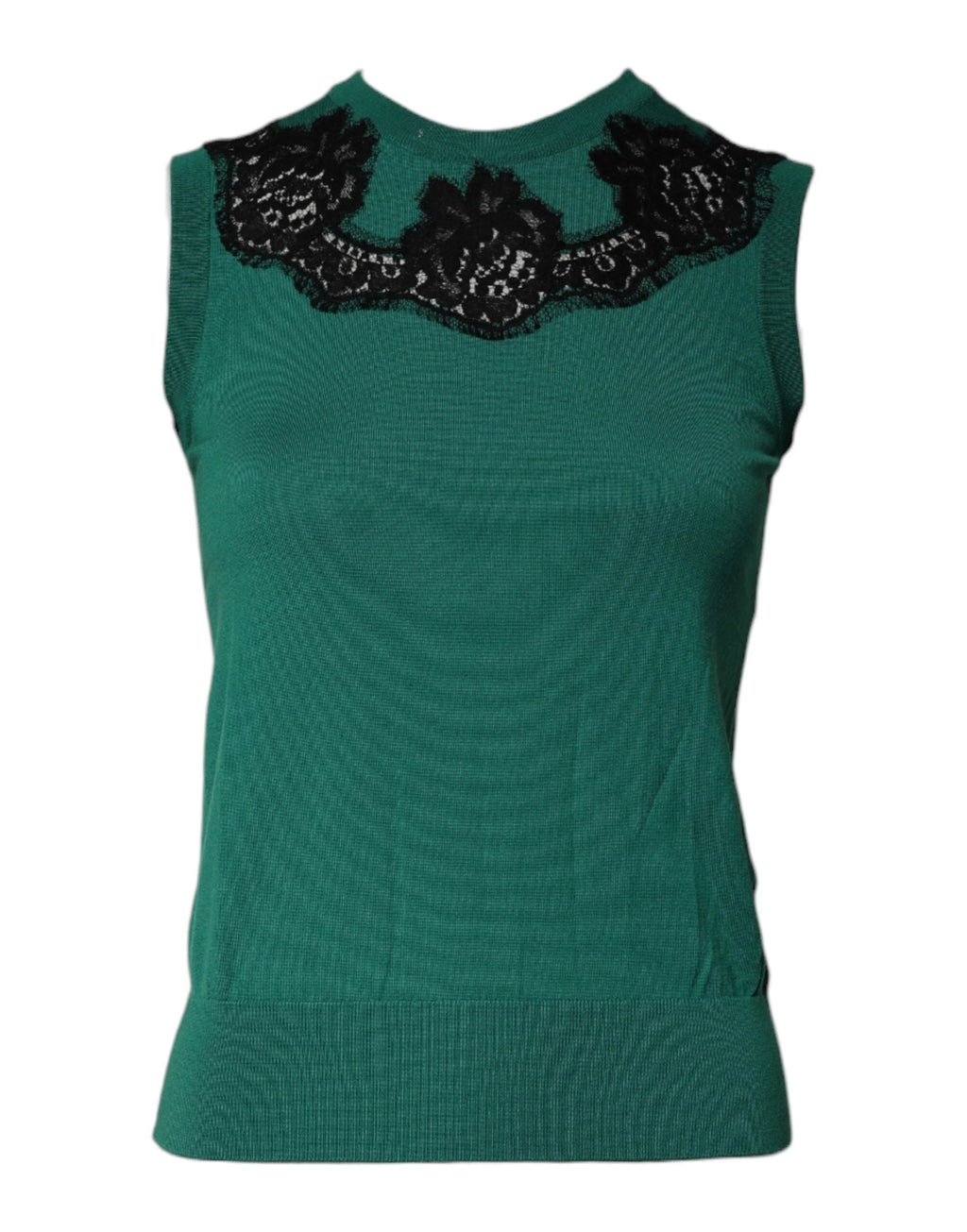 Dolce & Gabbana Green Wool Lace Detail Sleeveless Tank Top by Dolce & Gabbana