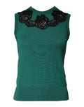 Dolce & Gabbana Green Wool Lace Detail Sleeveless Tank Top by Dolce & Gabbana