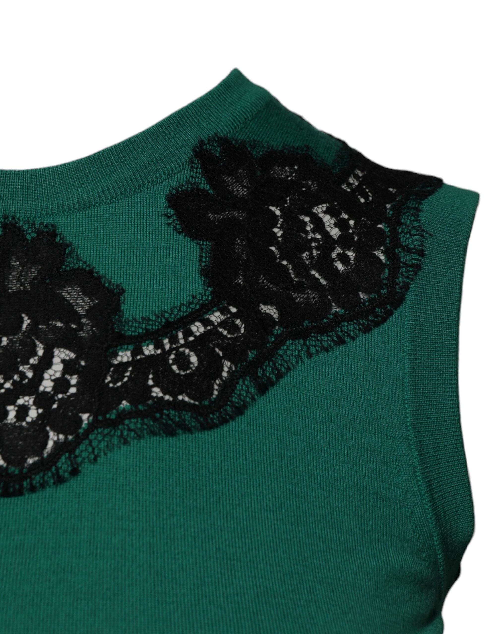 Dolce & Gabbana Green Wool Lace Detail Sleeveless Tank Top by Dolce & Gabbana