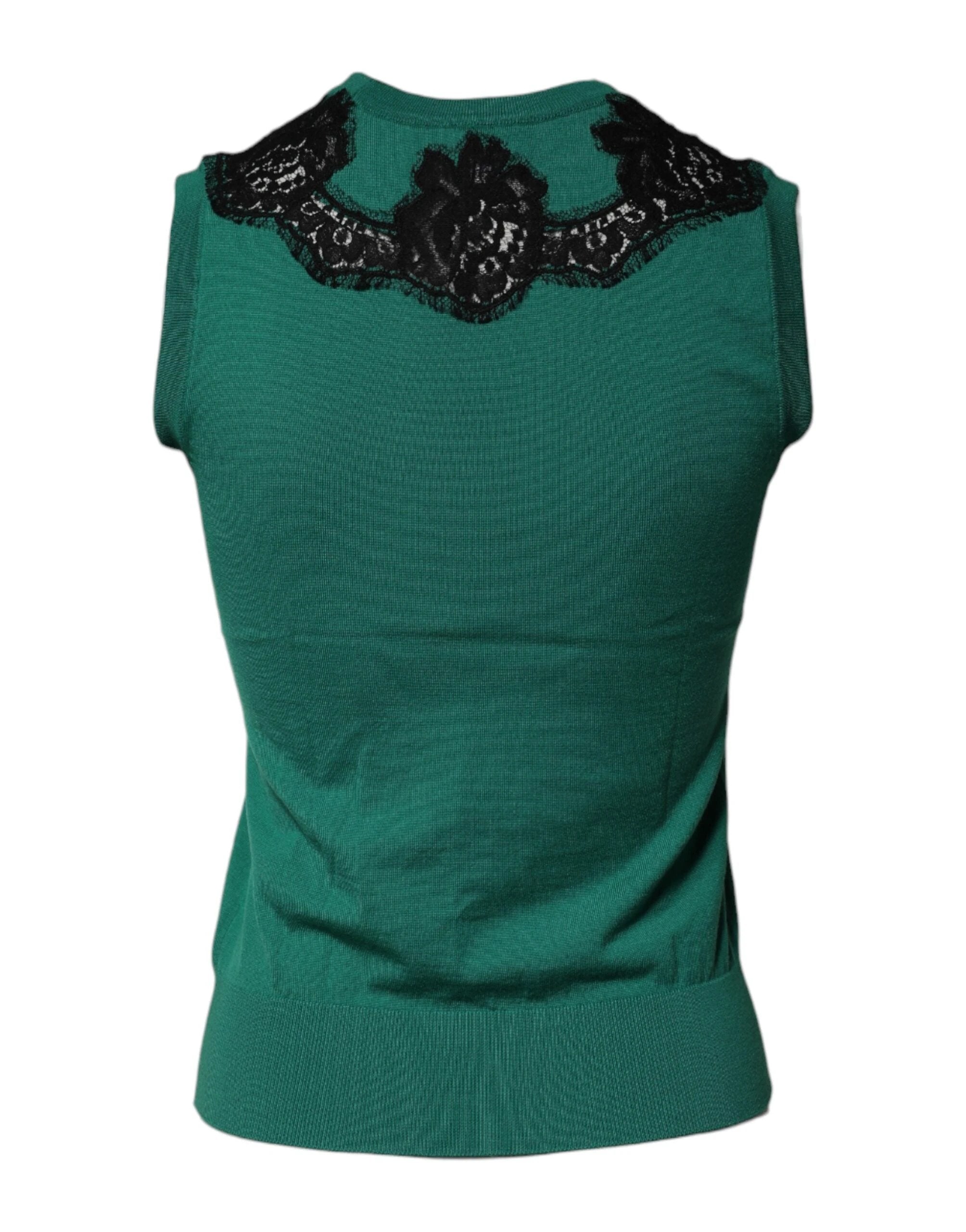 Dolce & Gabbana Green Wool Lace Detail Sleeveless Tank Top by Dolce & Gabbana