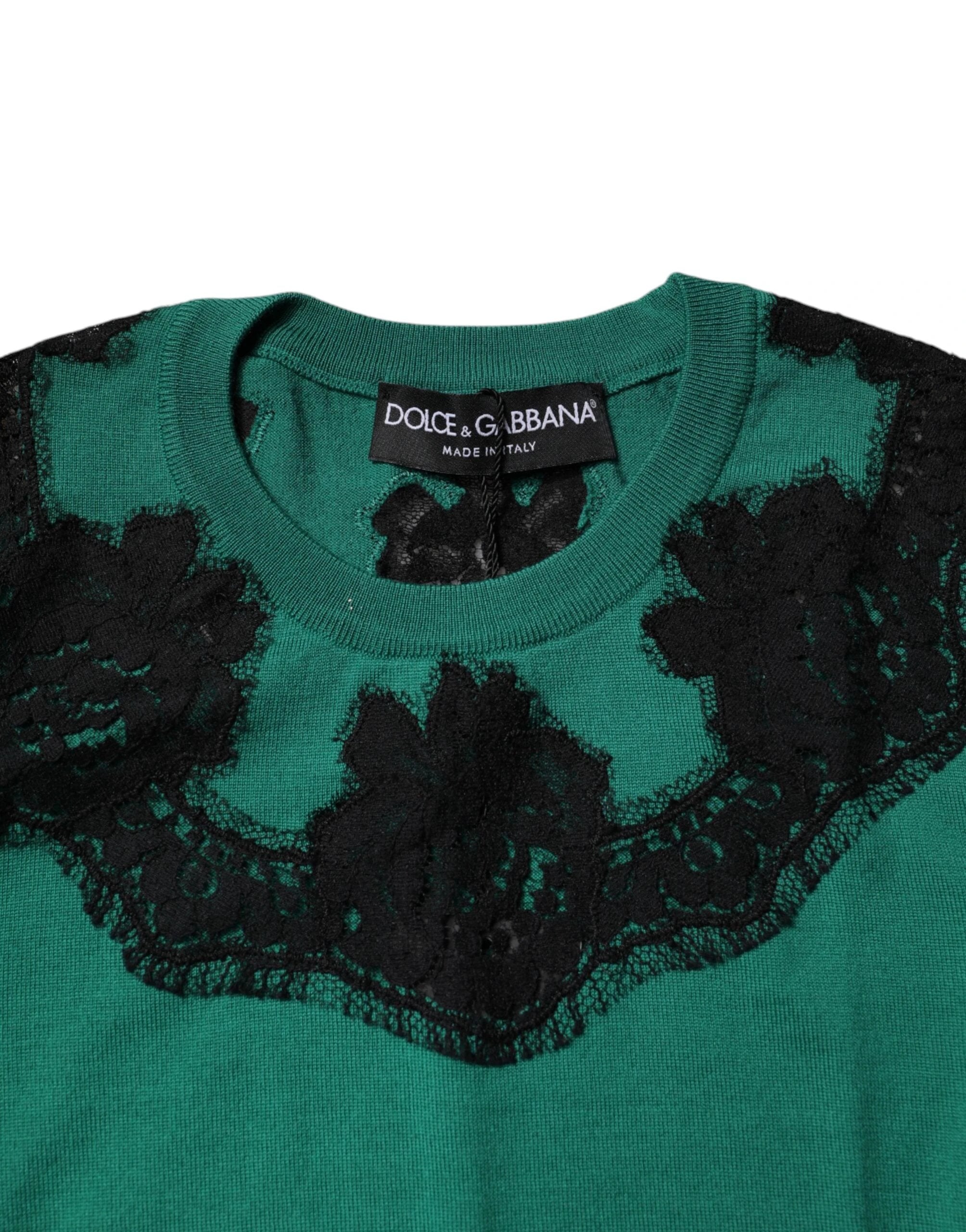 Dolce & Gabbana Green Wool Lace Detail Sleeveless Tank Top by Dolce & Gabbana