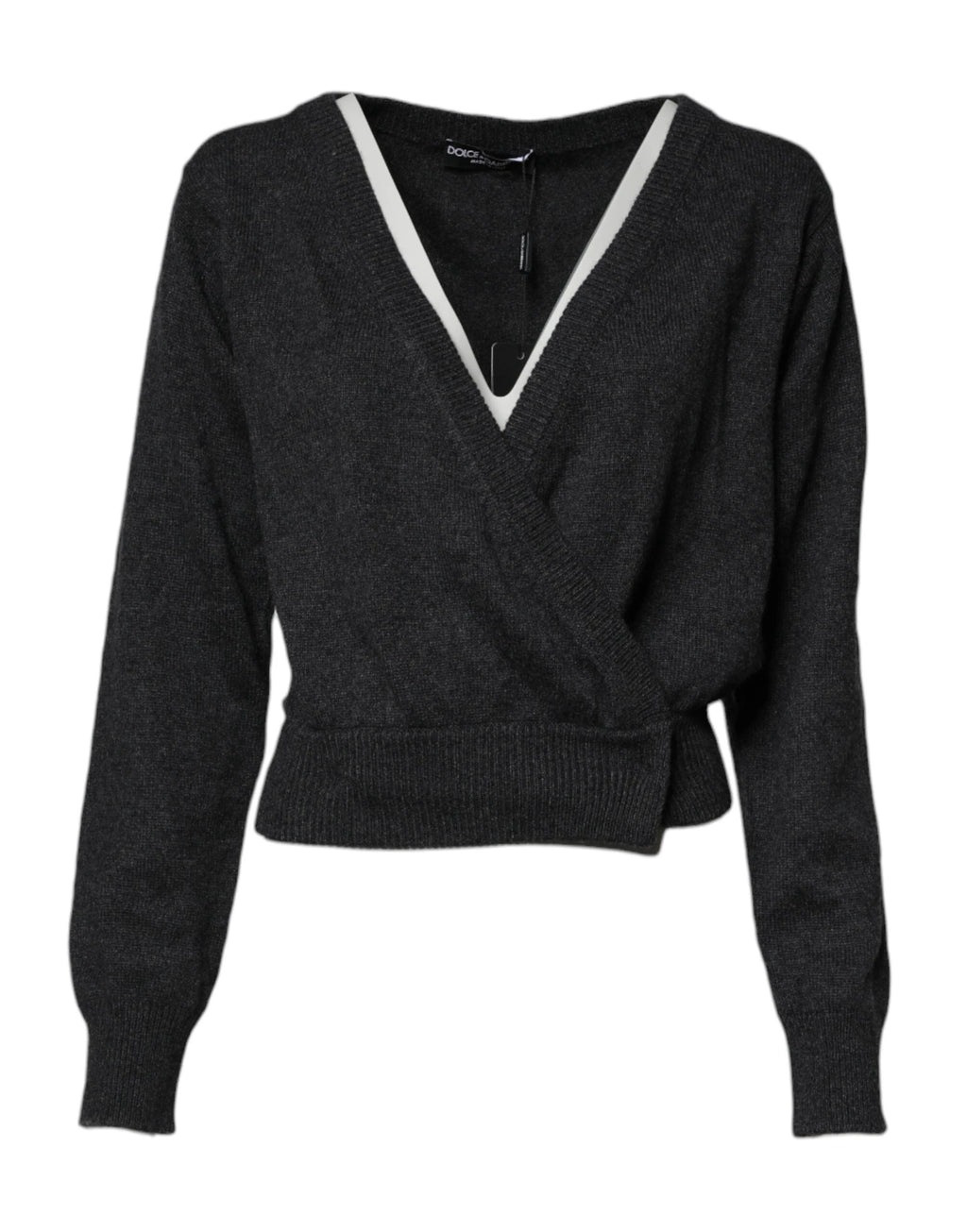 Dolce & Gabbana Grey Cashmere Deep V-neck Pullover Sweater by Dolce & Gabbana
