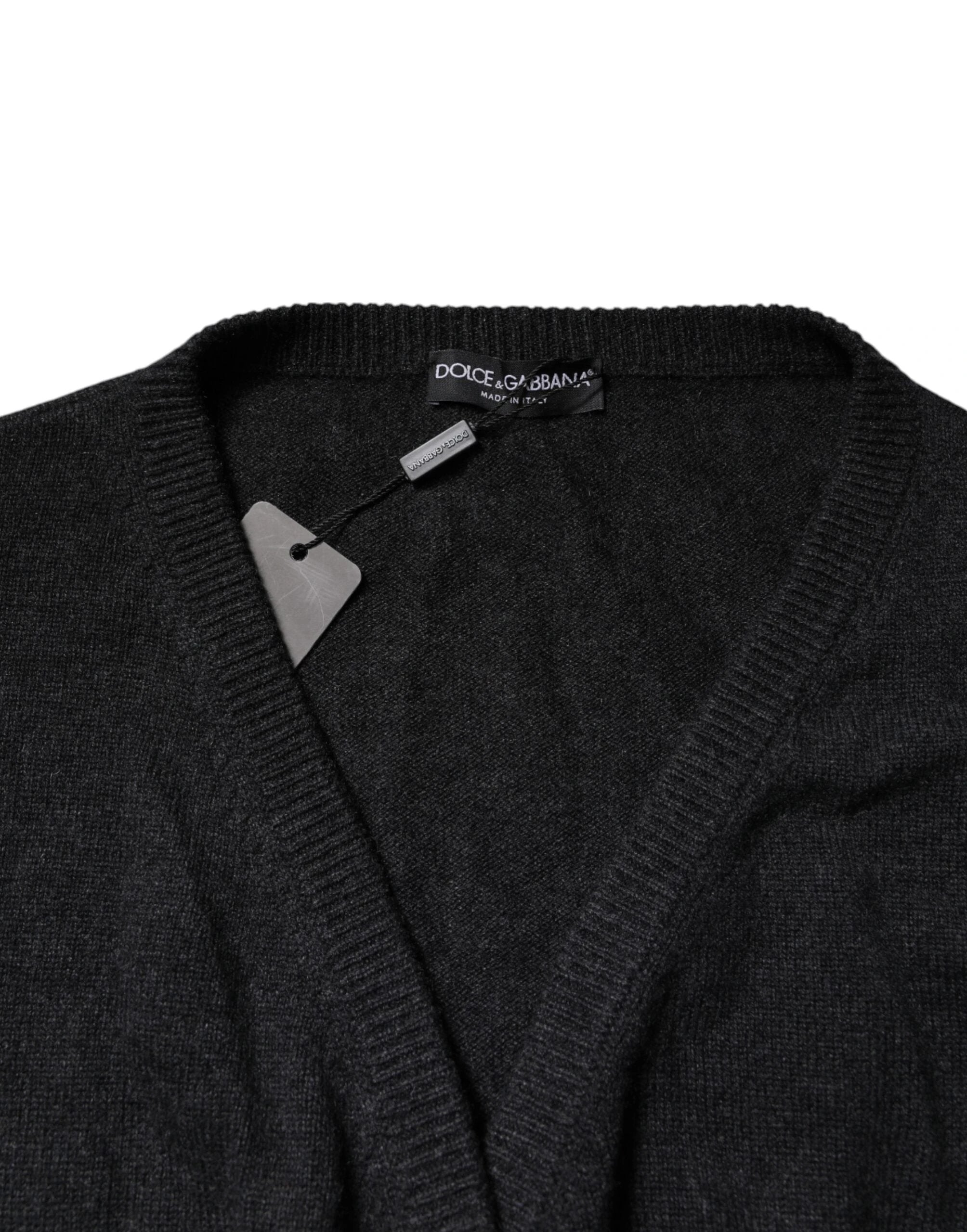 Dolce & Gabbana Grey Cashmere Deep V-neck Pullover Sweater by Dolce & Gabbana
