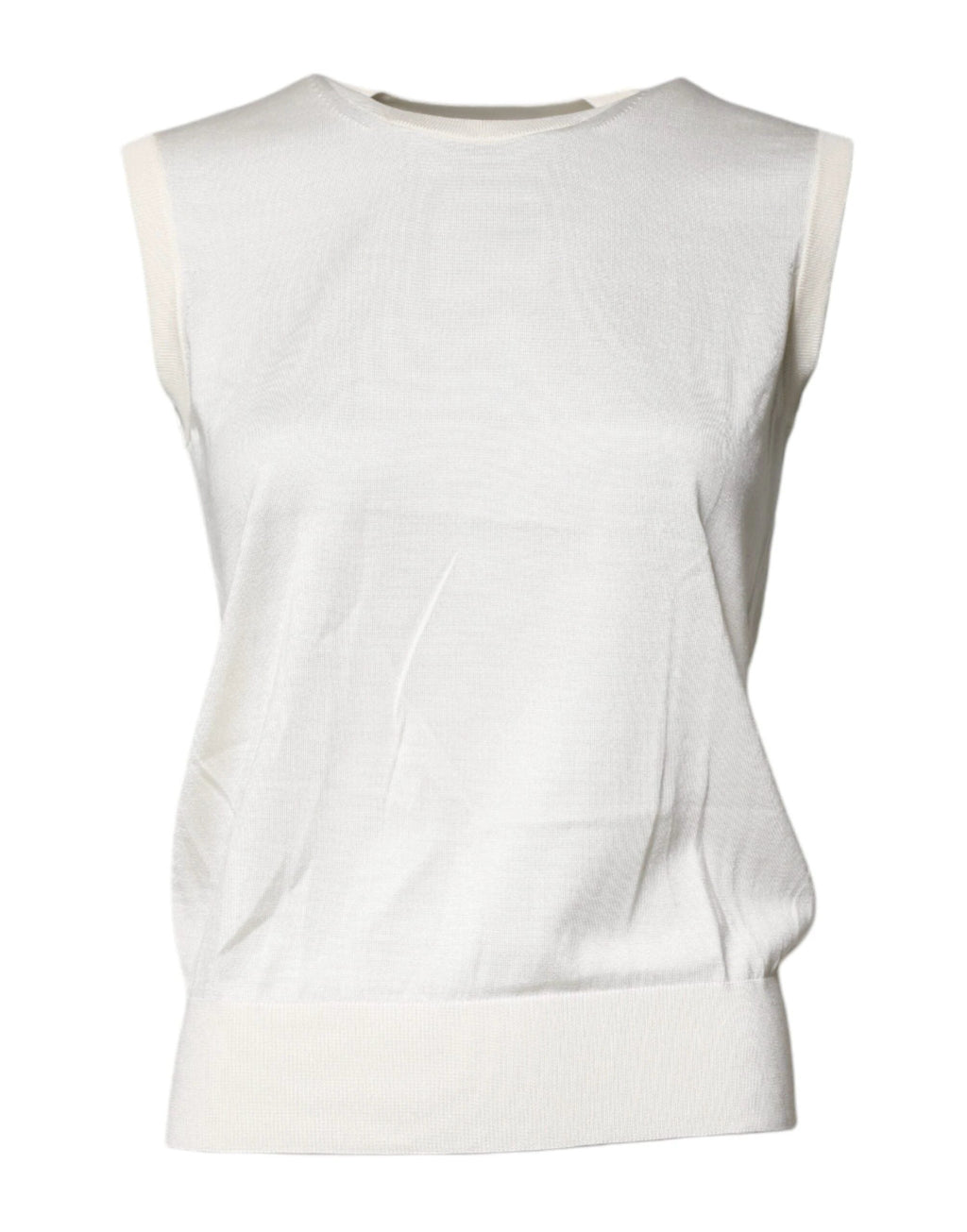 Dolce & Gabbana Cream Sleeveless Silk Round Neck Tank Top by Dolce & Gabbana