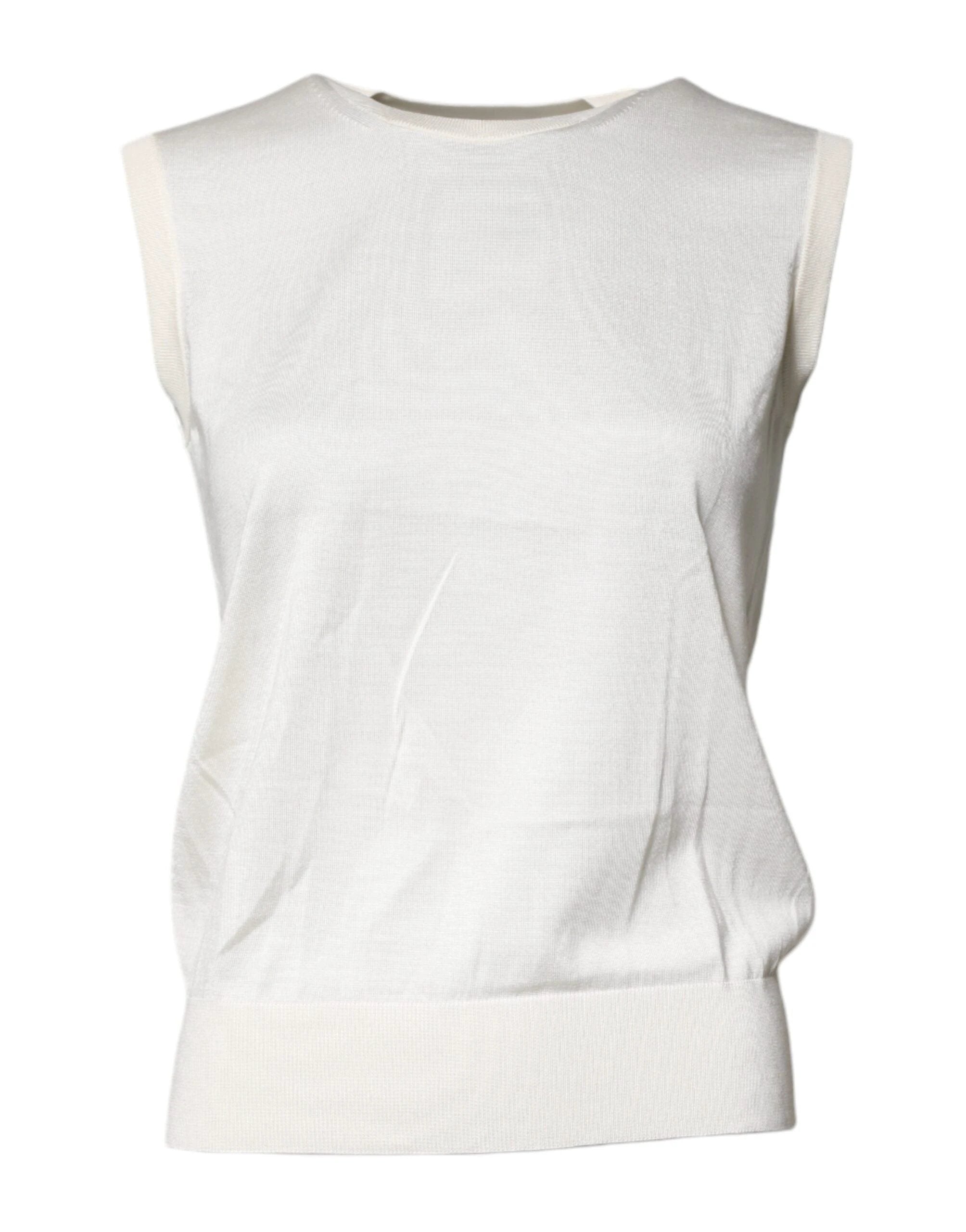 Dolce & Gabbana Cream Sleeveless Silk Round Neck Tank Top by Dolce & Gabbana