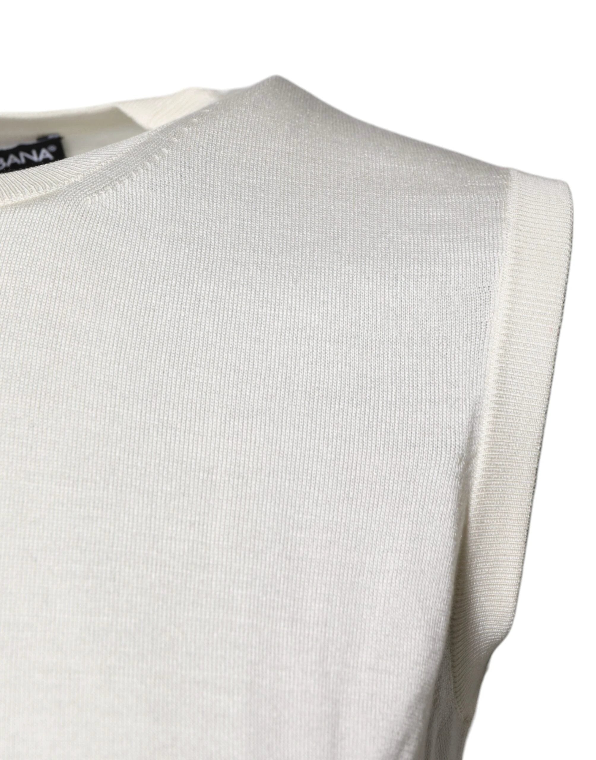 Dolce & Gabbana Cream Sleeveless Silk Round Neck Tank Top by Dolce & Gabbana