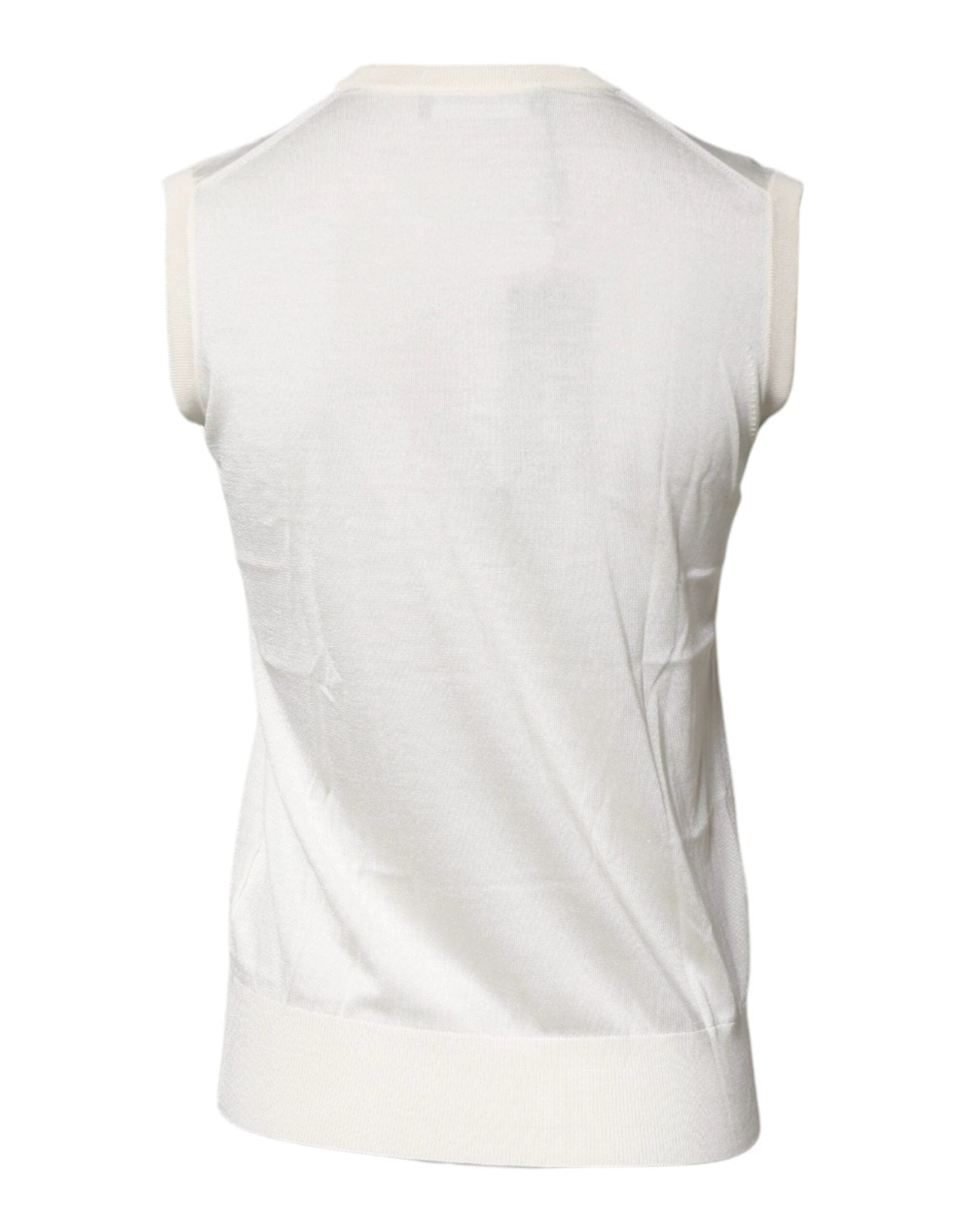 Dolce & Gabbana Cream Sleeveless Silk Round Neck Tank Top by Dolce & Gabbana