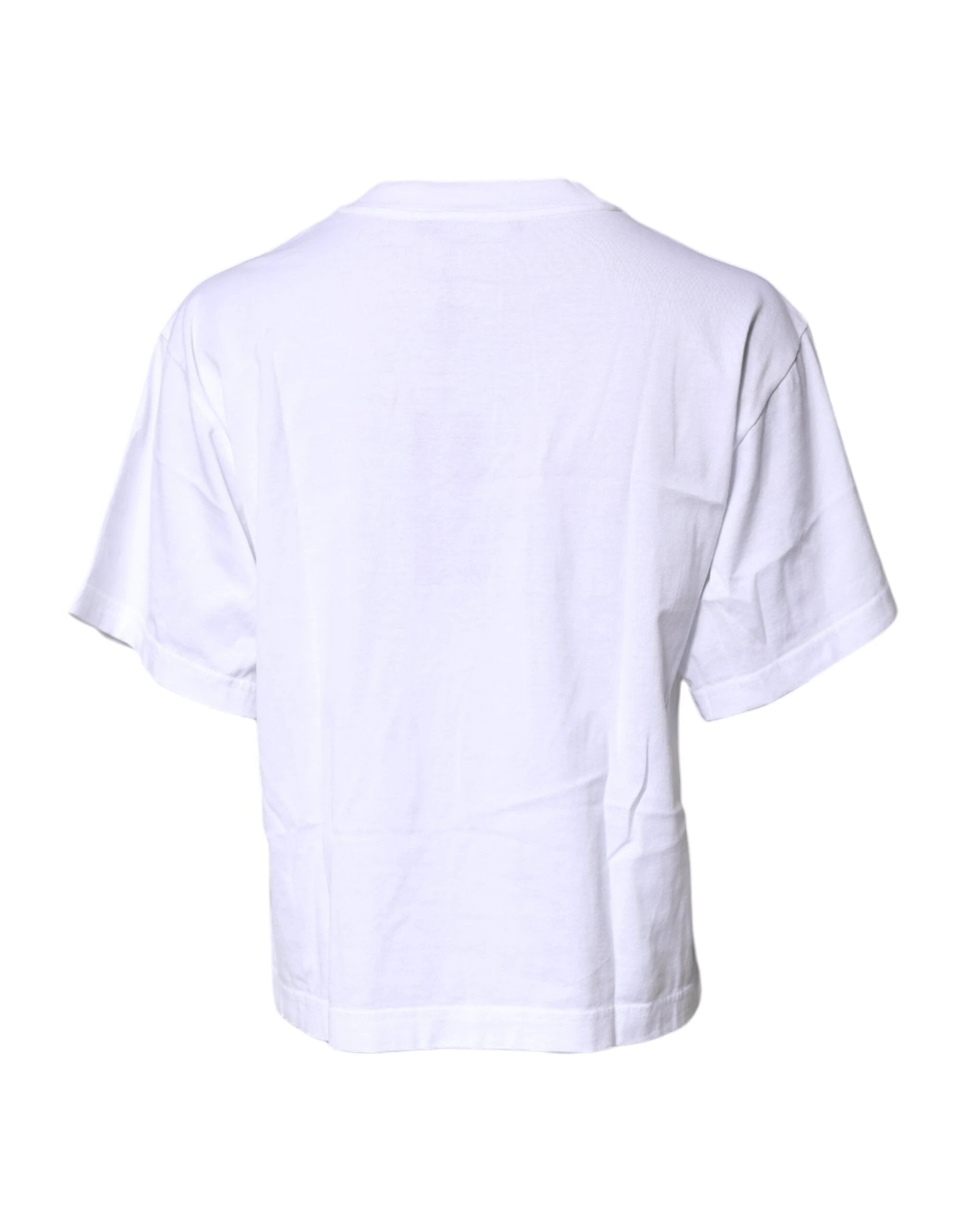 Dolce & Gabbana White Printed Round Neck Top Cotton T-shirt by Dolce & Gabbana