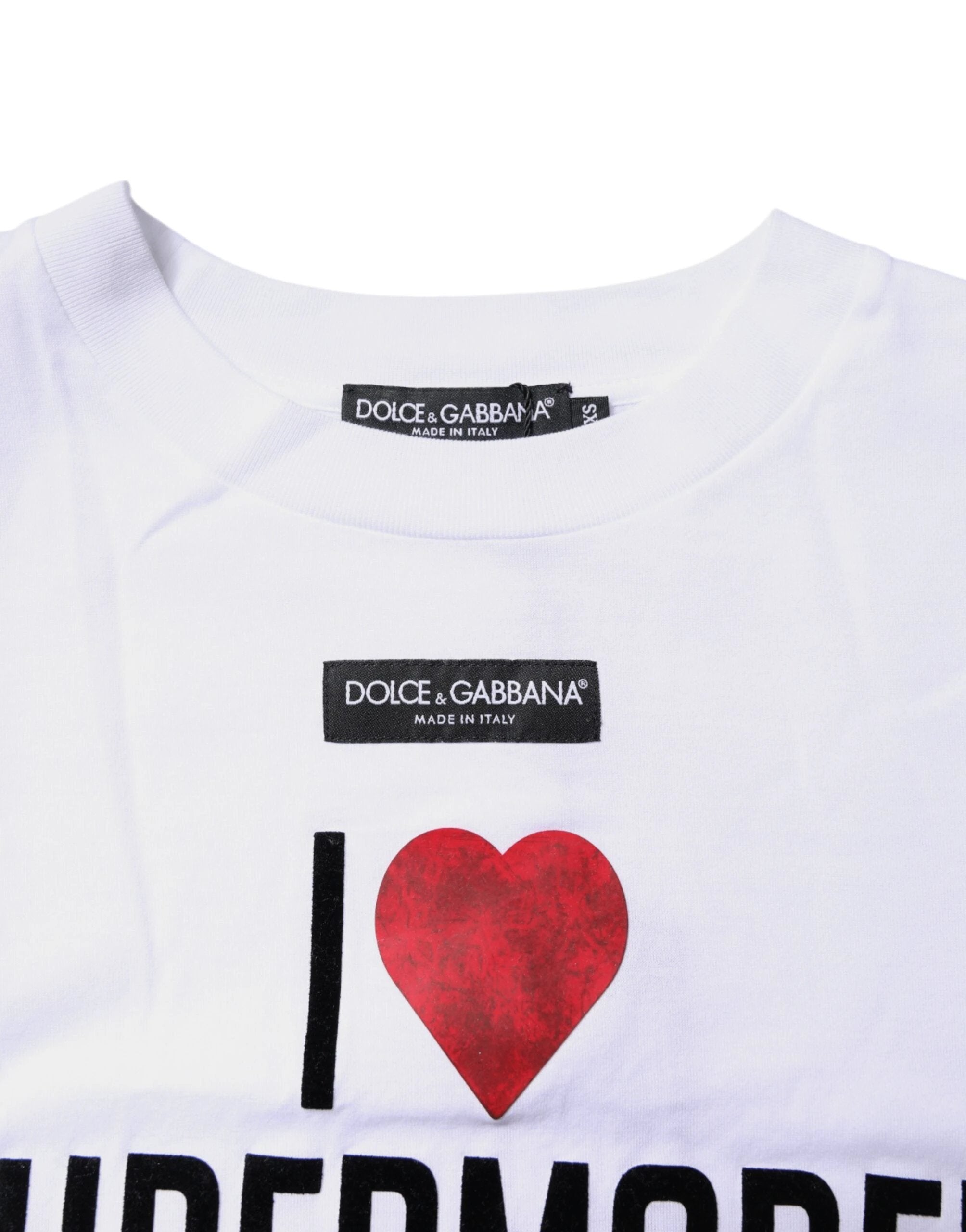 Dolce & Gabbana White Printed Round Neck Top Cotton T-shirt by Dolce & Gabbana
