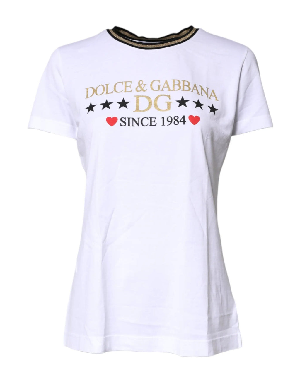 T-shirt en coton blanc imprimé à col rond Dolce &amp; Gabbana