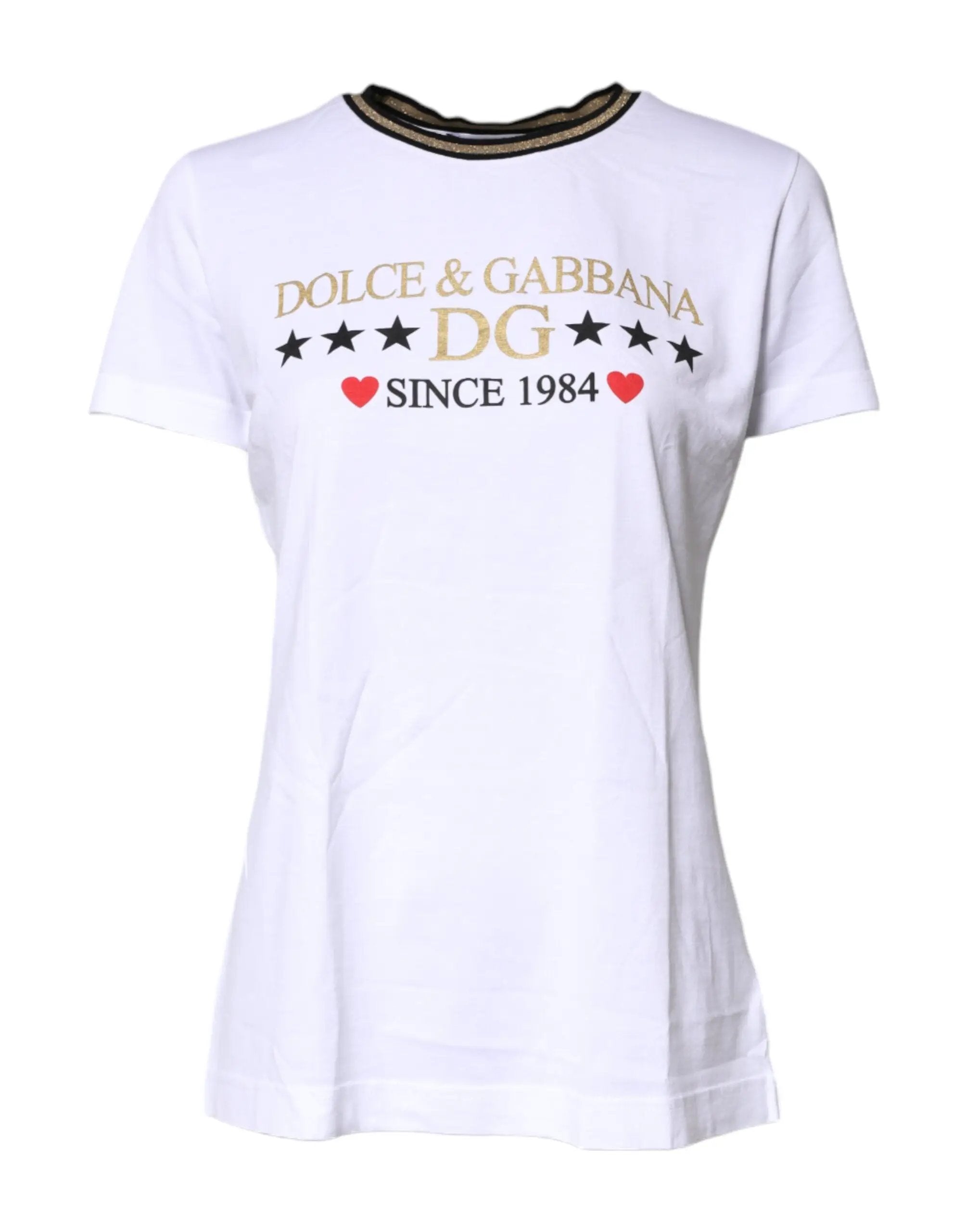 T-shirt en coton blanc imprimé à col rond Dolce &amp; Gabbana