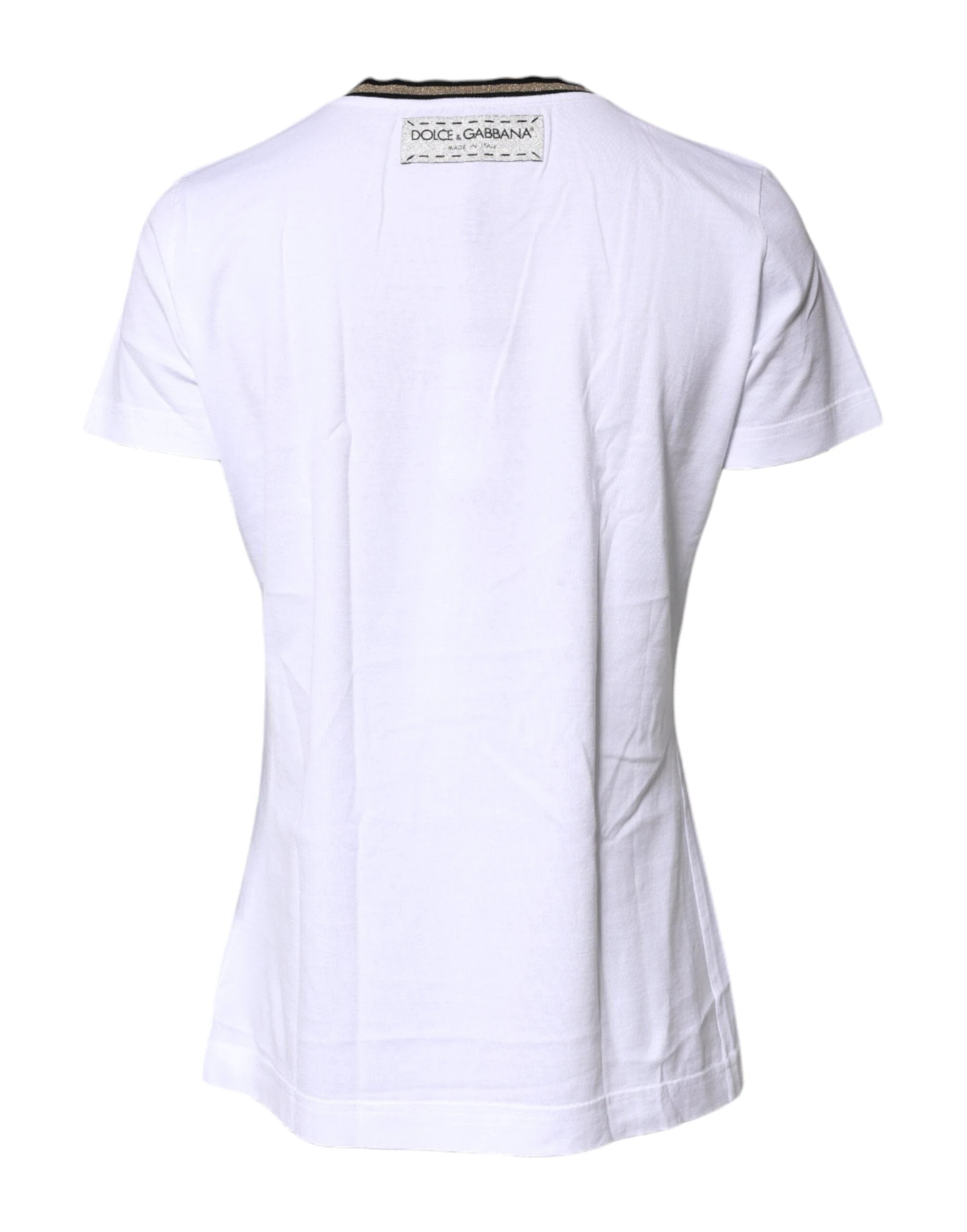 Dolce & Gabbana White Printed Round Neck Top Cotton T-shirt by Dolce & Gabbana