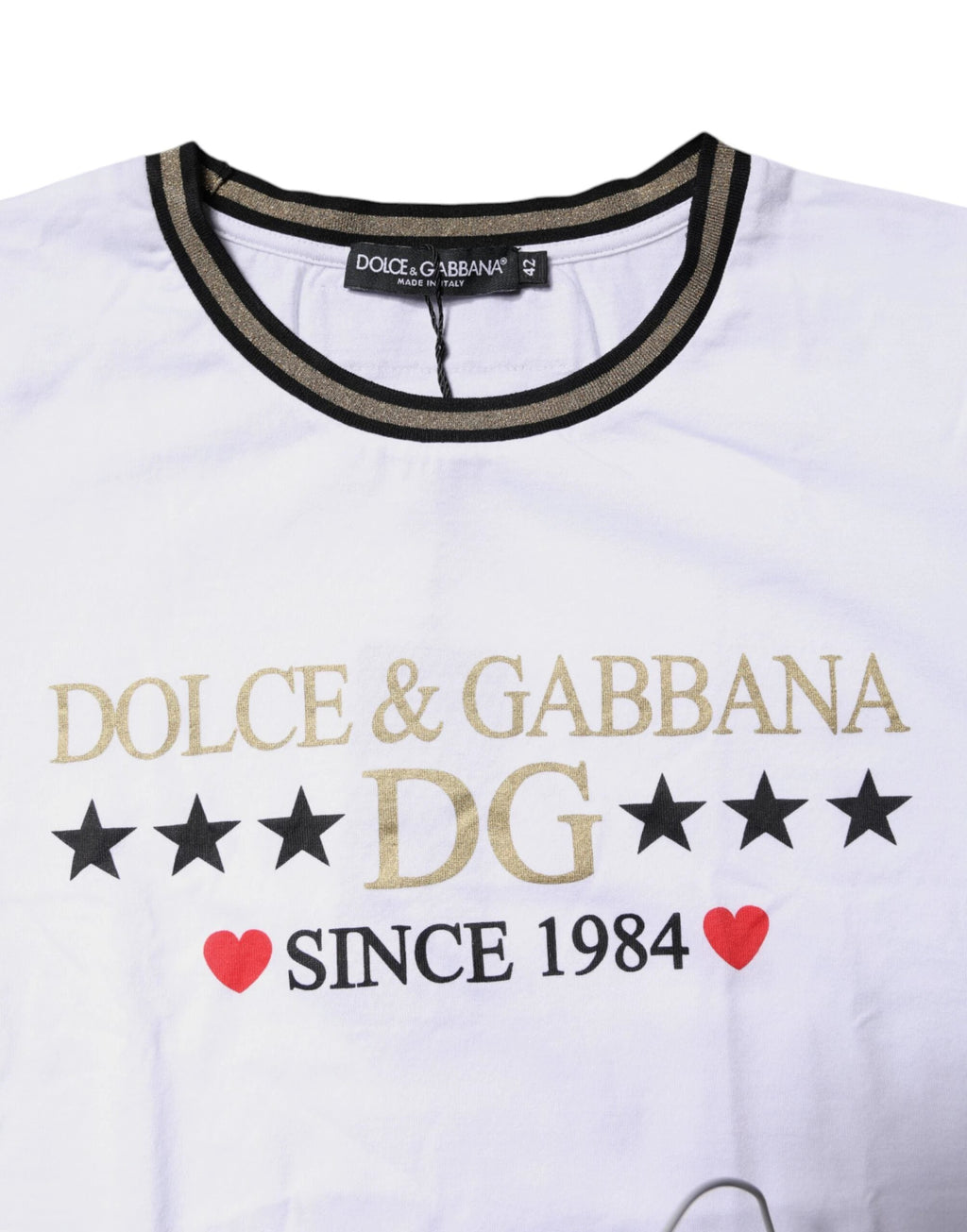 Dolce & Gabbana White Printed Round Neck Top Cotton T-shirt by Dolce & Gabbana