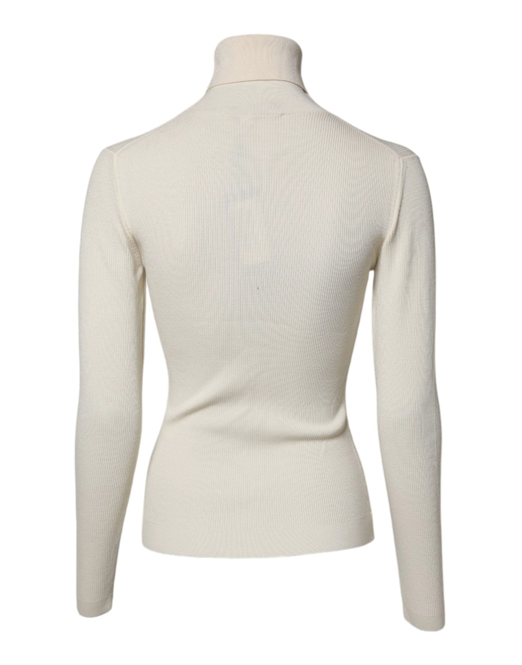 Dolce & Gabbana Cream Long Sleeves Turtleneck Slim Sweater by Dolce & Gabbana