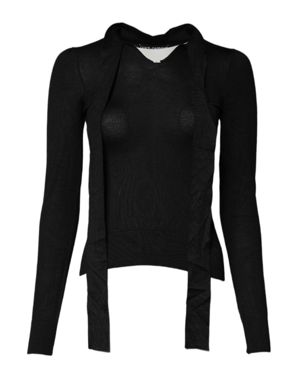 Dolce & Gabbana Black Cashmere Ascot Collar Long Sleeve Top by Dolce & Gabbana
