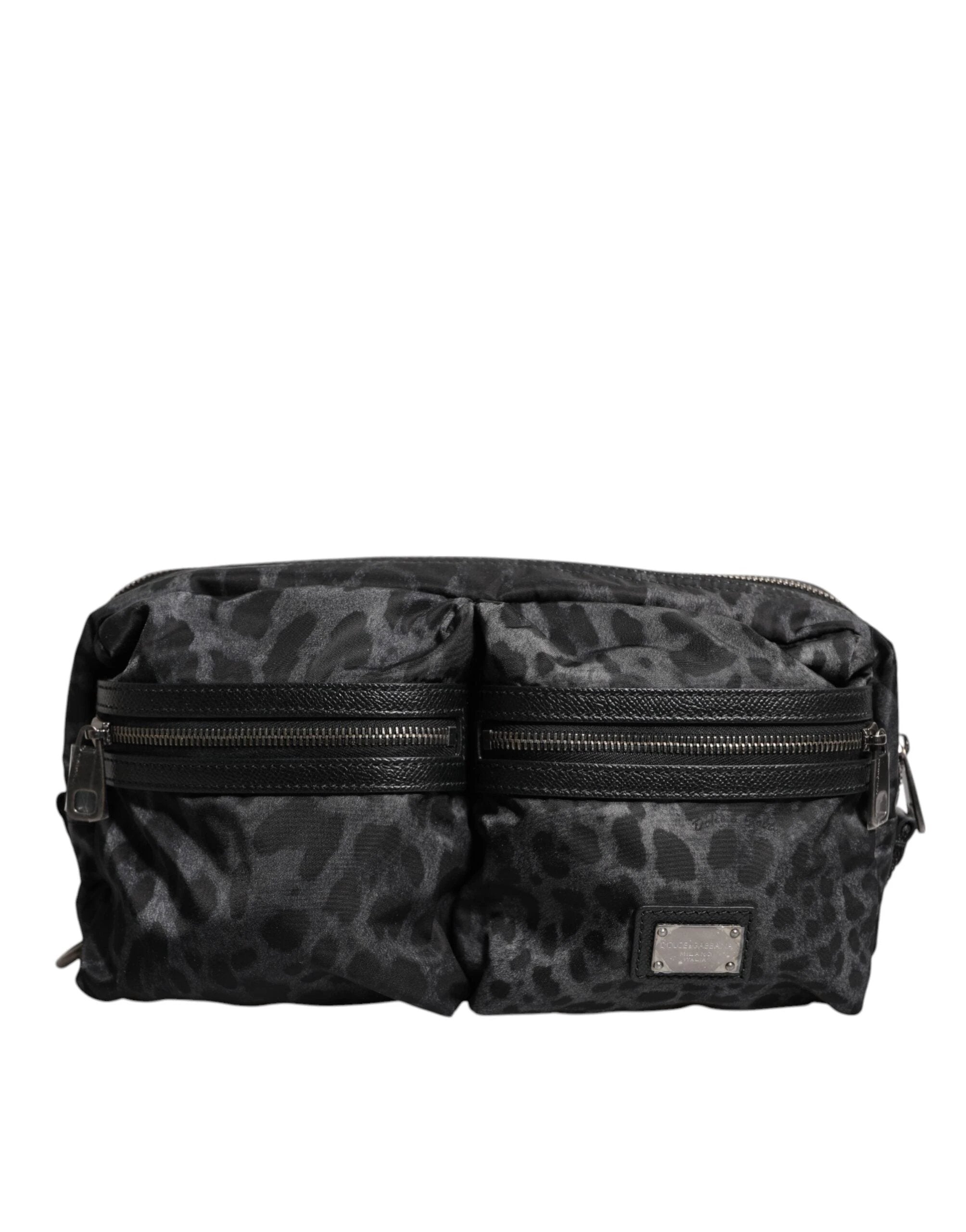 Dolce & Gabbana Black Gray Leopard DG Logo Belt Waist Fanny Pack Bag by Dolce & Gabbana