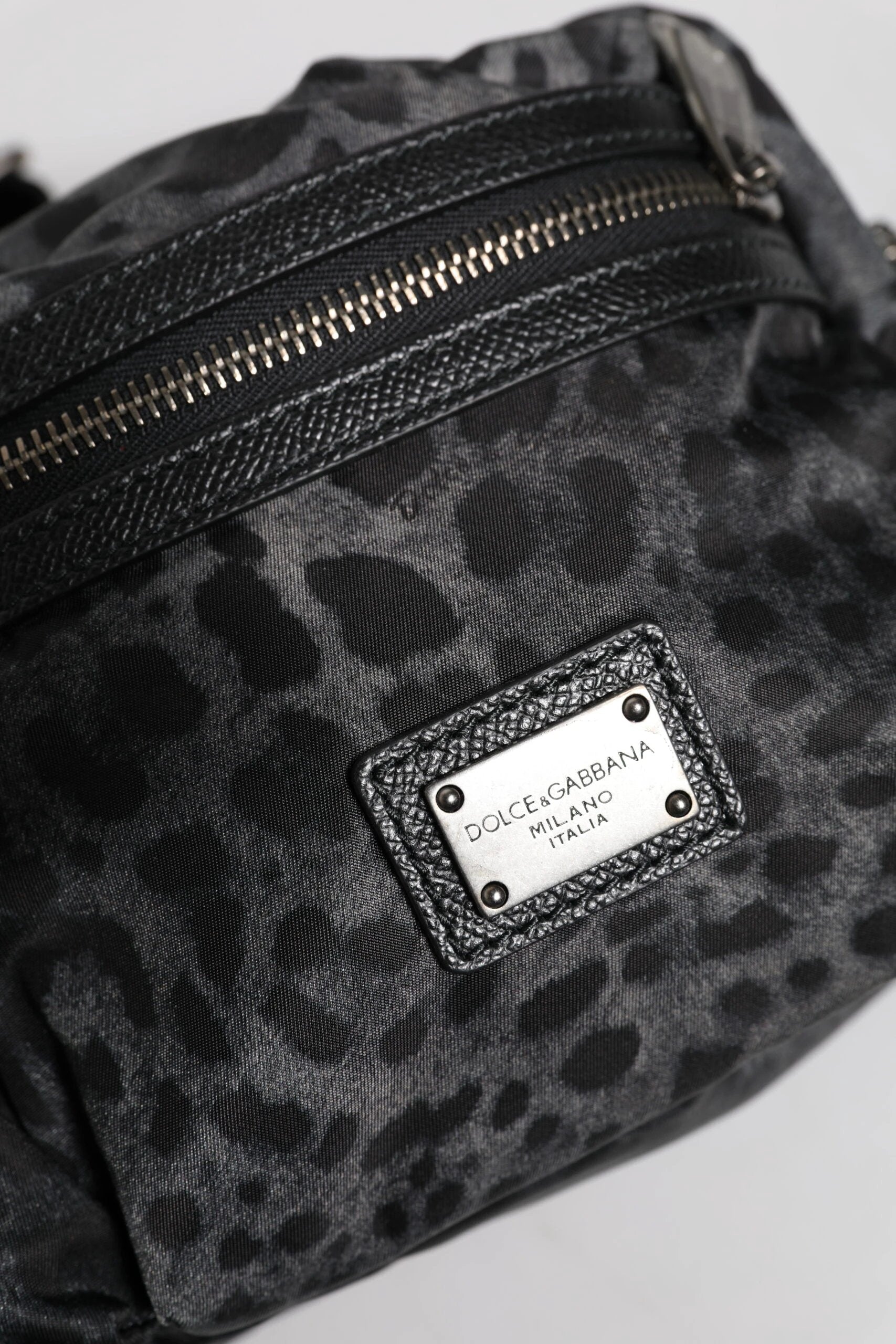 Dolce & Gabbana Black Gray Leopard DG Logo Belt Waist Fanny Pack Bag by Dolce & Gabbana