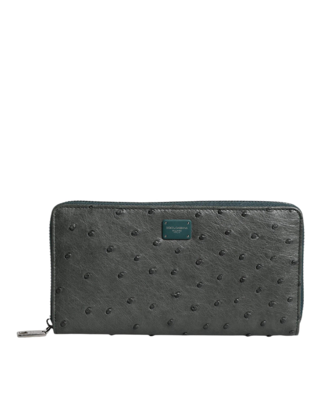 Dolce & Gabbana Green Ostrich Logo Plaque Zip Around Continental Wallet by Dolce & Gabbana