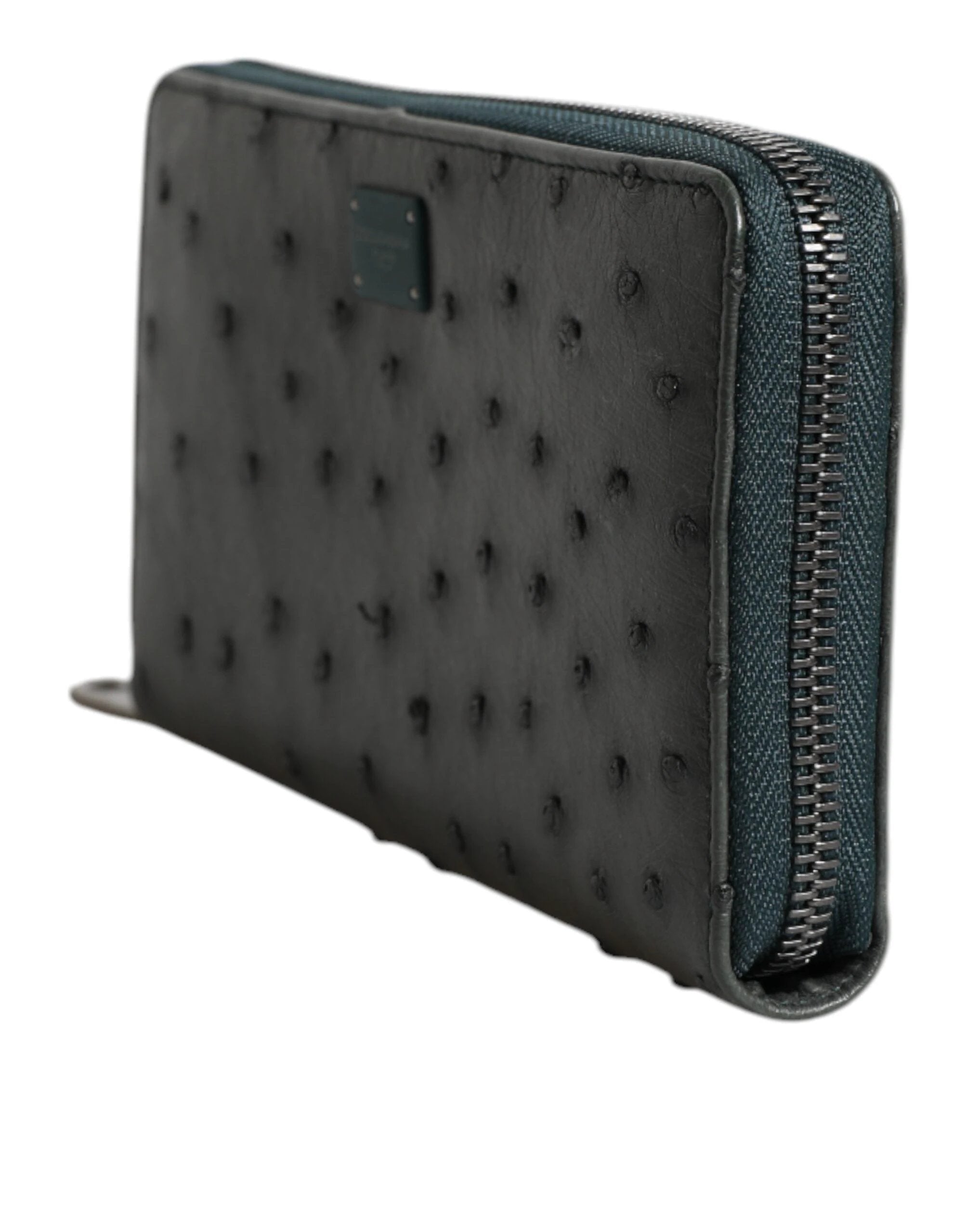 Dolce & Gabbana Green Ostrich Logo Plaque Zip Around Continental Wallet by Dolce & Gabbana