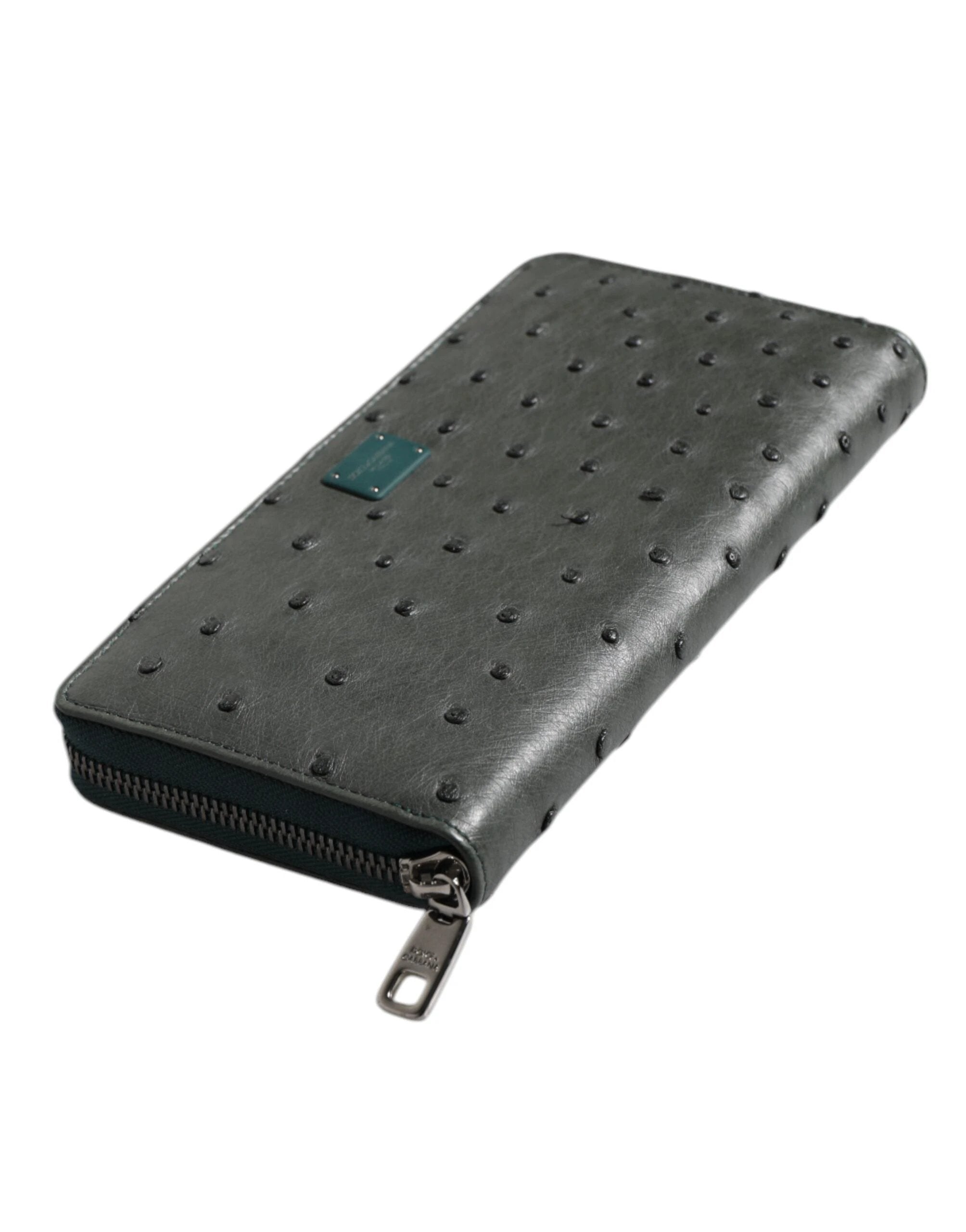 Dolce & Gabbana Green Ostrich Logo Plaque Zip Around Continental Wallet by Dolce & Gabbana
