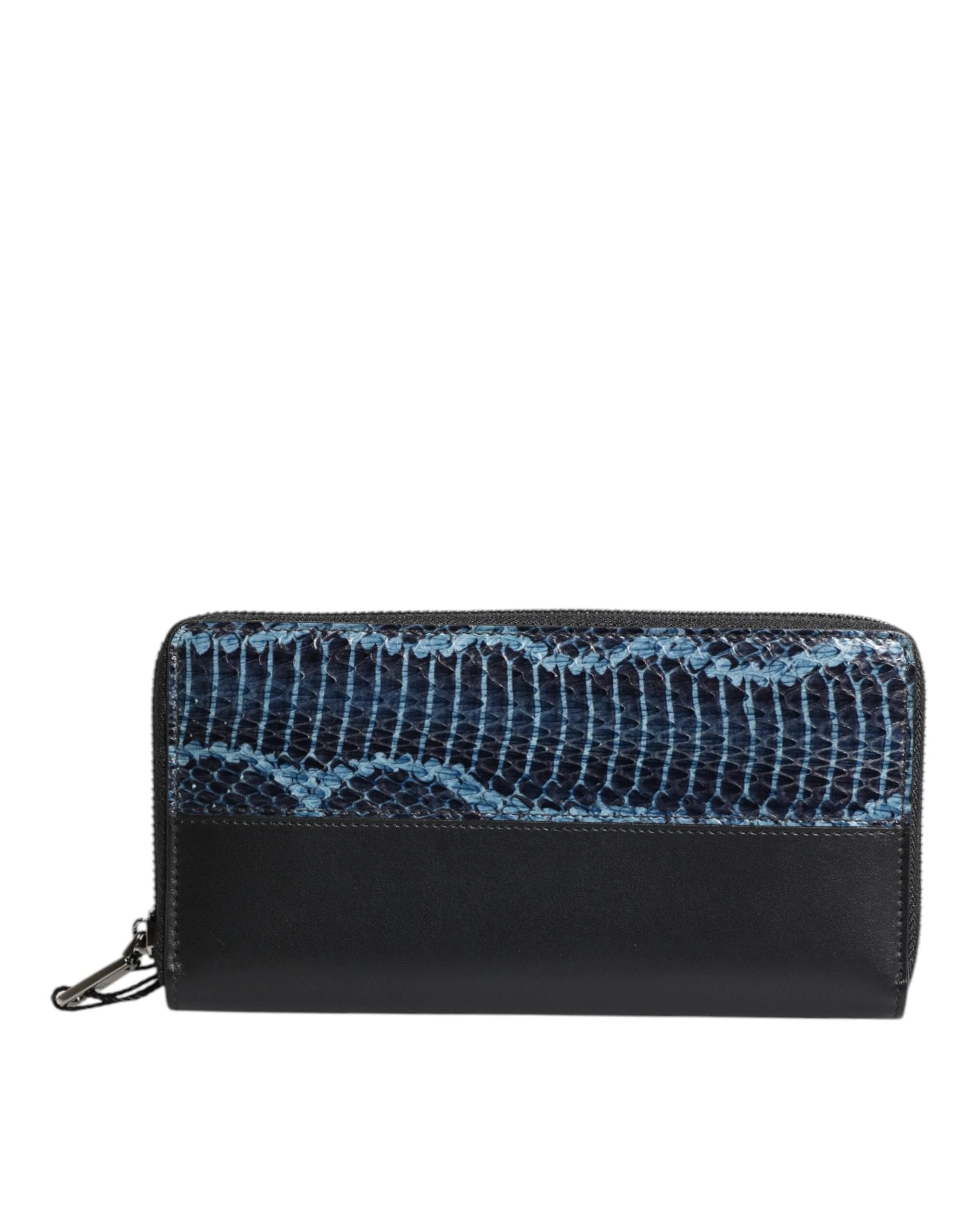 Dolce & Gabbana Black Blue Exotic Leather Embossed Continental Wallet by Dolce & Gabbana
