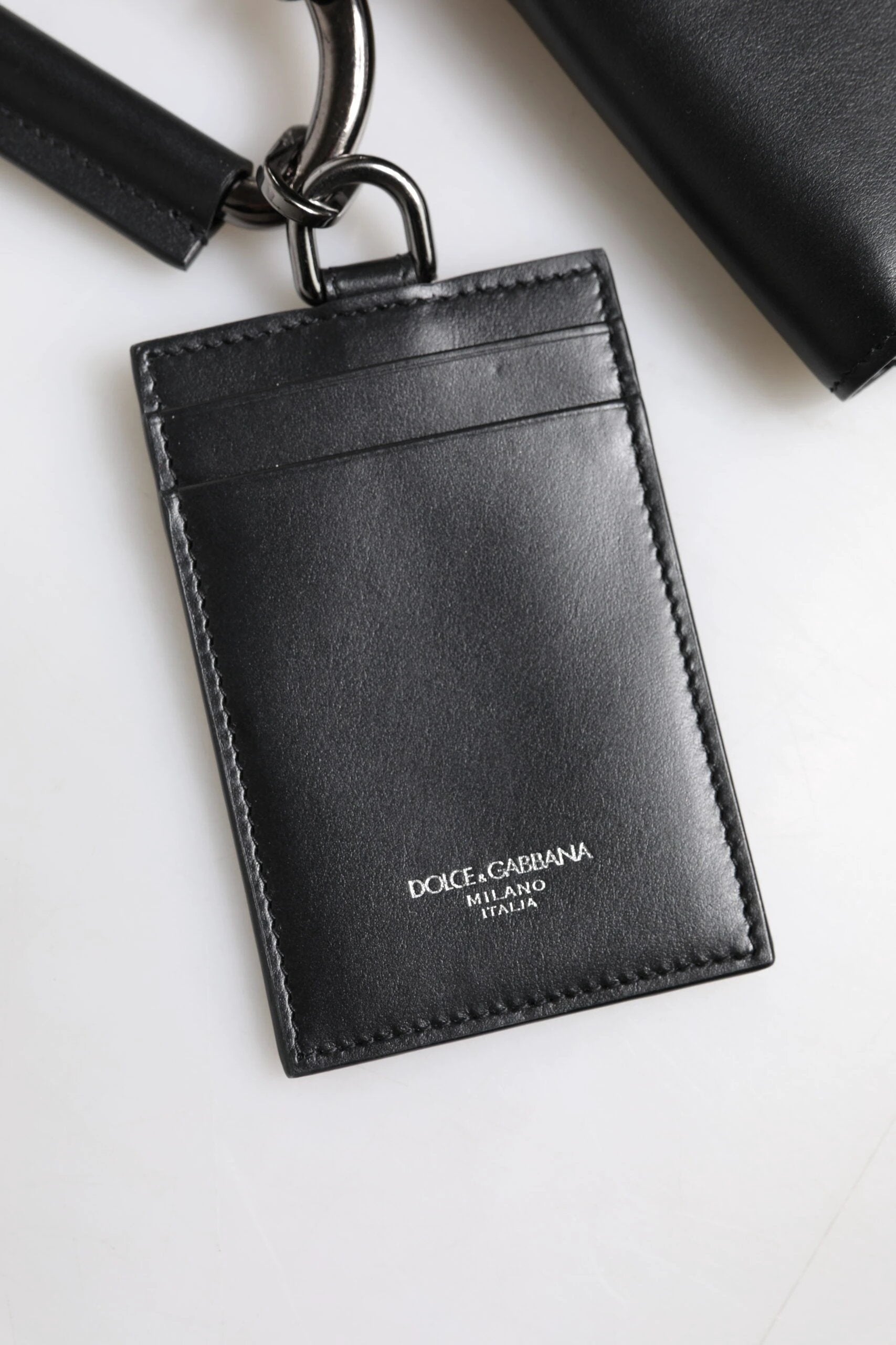 Dolce & Gabbana Black Leather Lanyard Zip Around Card Holder Wallet by Dolce & Gabbana