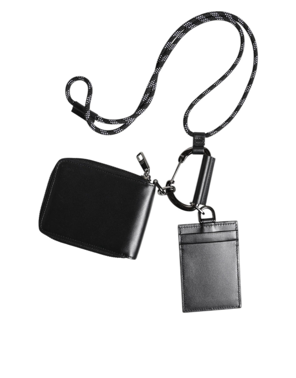 Dolce & Gabbana Black Leather Lanyard Zip Around Card Holder Wallet by Dolce & Gabbana
