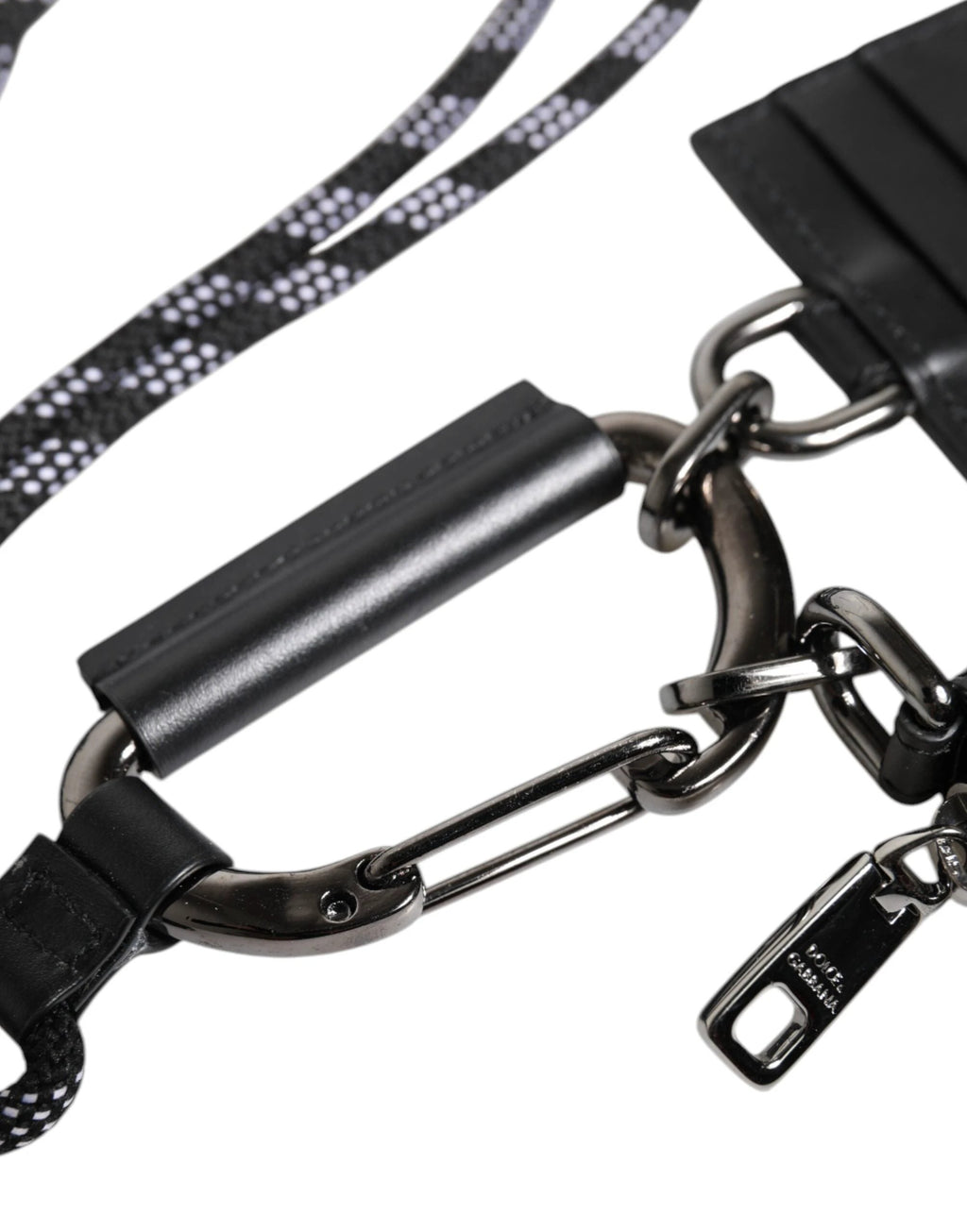 Dolce & Gabbana Black Leather Lanyard Zip Around Card Holder Wallet by Dolce & Gabbana