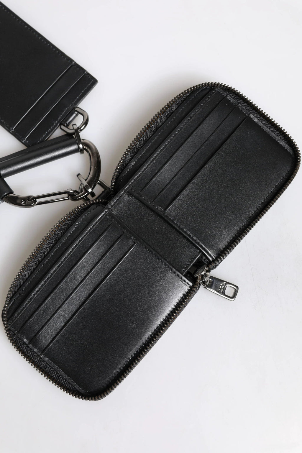 Dolce & Gabbana Black Leather Lanyard Zip Around Card Holder Wallet by Dolce & Gabbana
