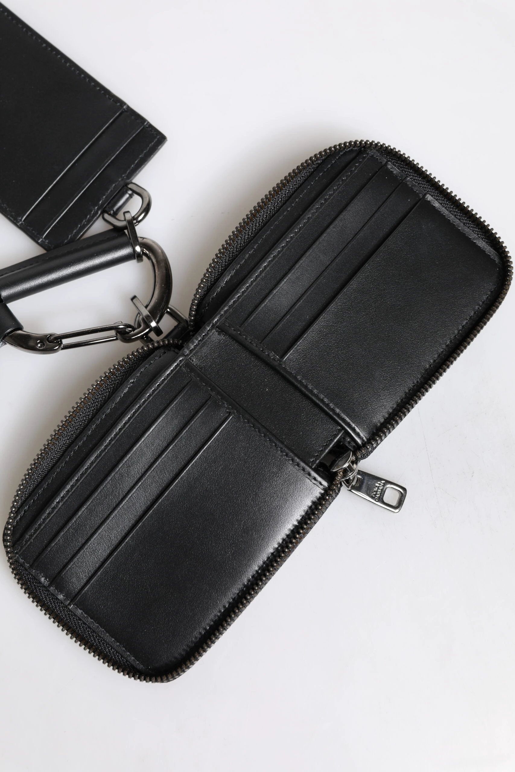 Dolce & Gabbana Black Leather Lanyard Zip Around Card Holder Wallet by Dolce & Gabbana